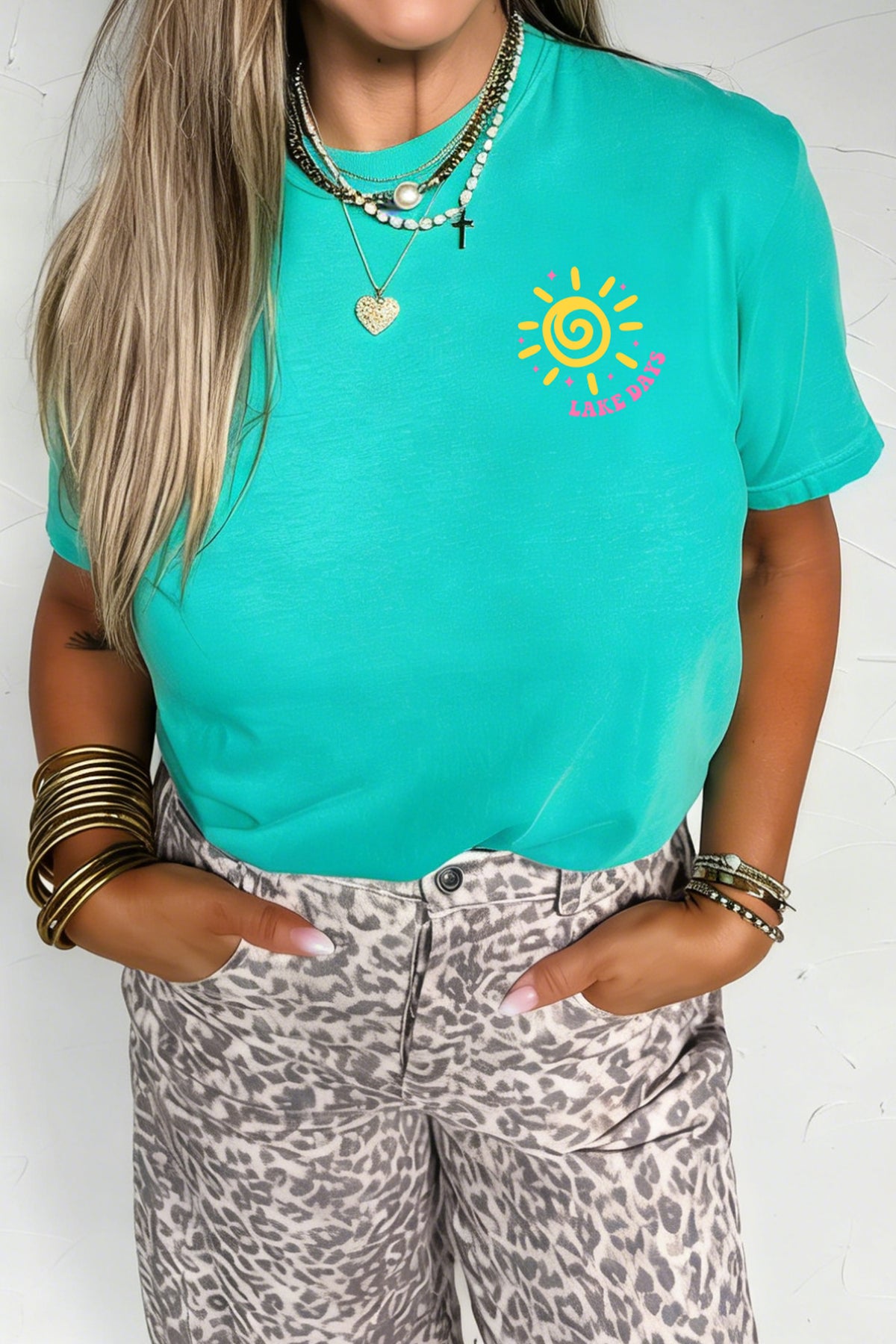 Mint Green LAKE DAYS Double Side Printed Vacation T-Shirt