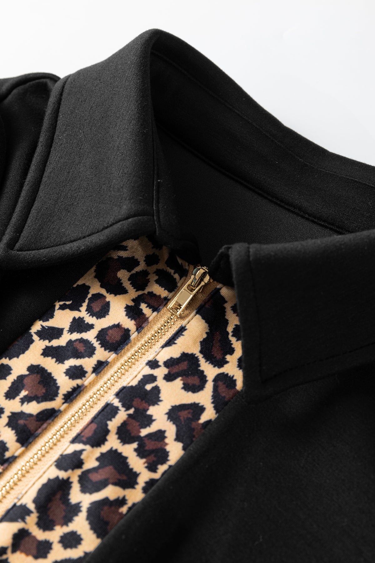 Black Leopard Patchwork Zip Short Puff Sleeve Shift Mini Dress