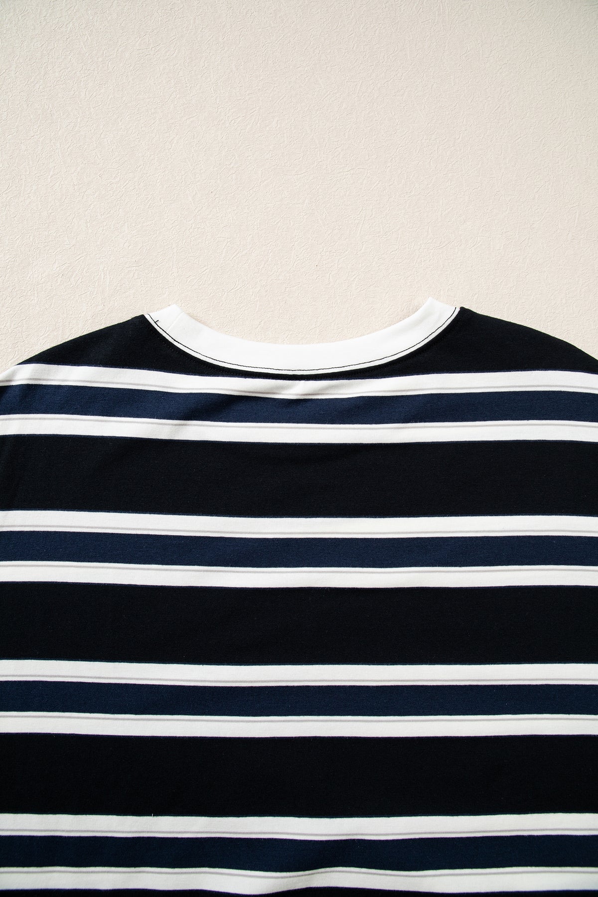 Blue Stripe Ribbed Trim Drop Shoulder Sweatshirt
