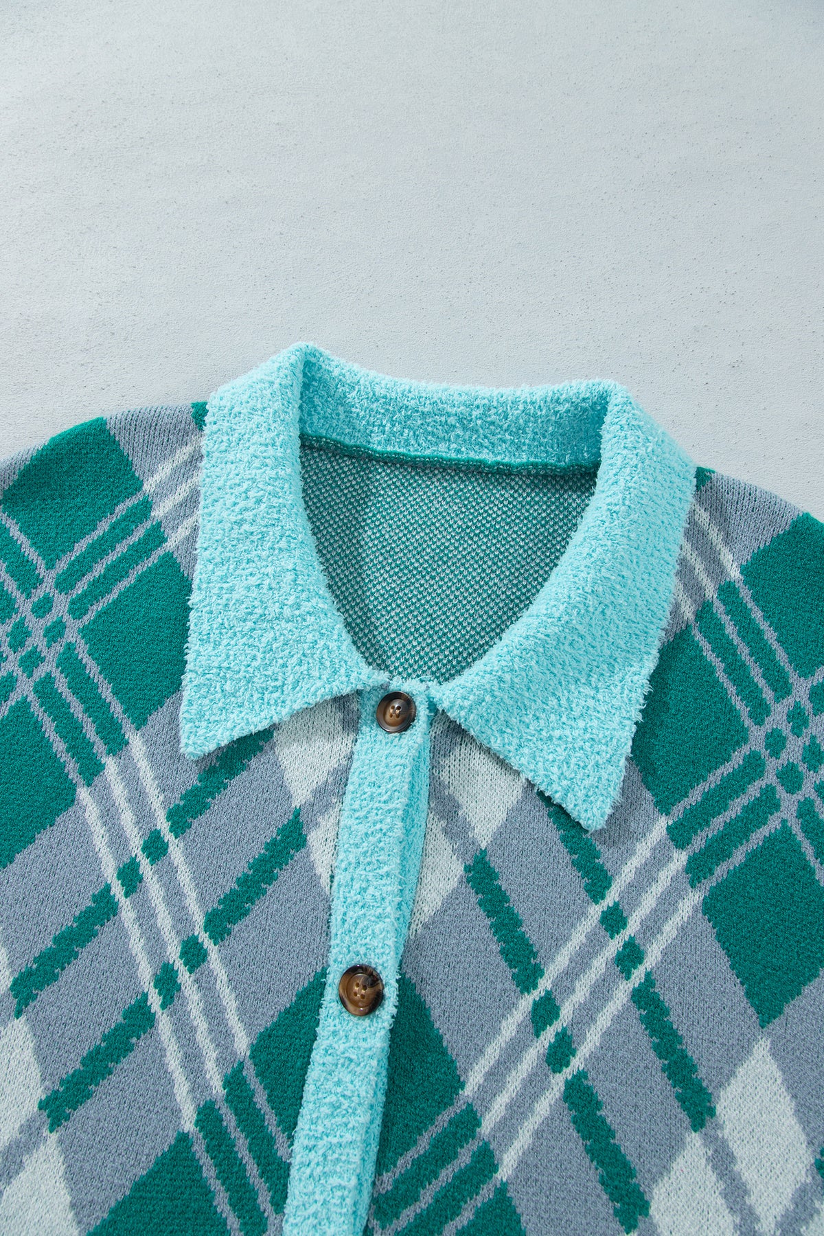 Green Plaid V-Neck Long-Sleeve Shift Cardigan Sweater