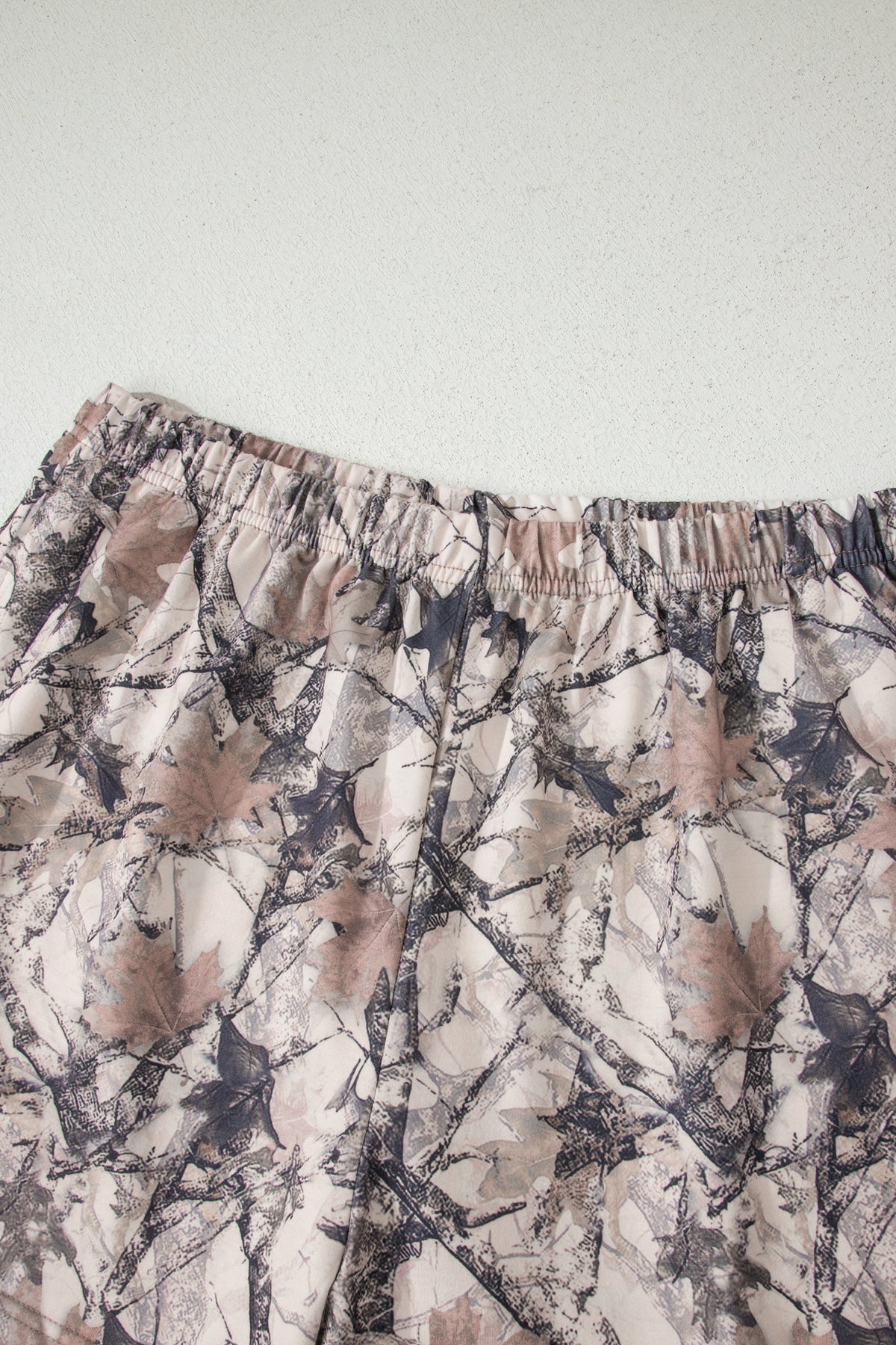 Women's Khaki Woodland Camo Print Long-Sleeve Top Shorts Two-Piece Set
