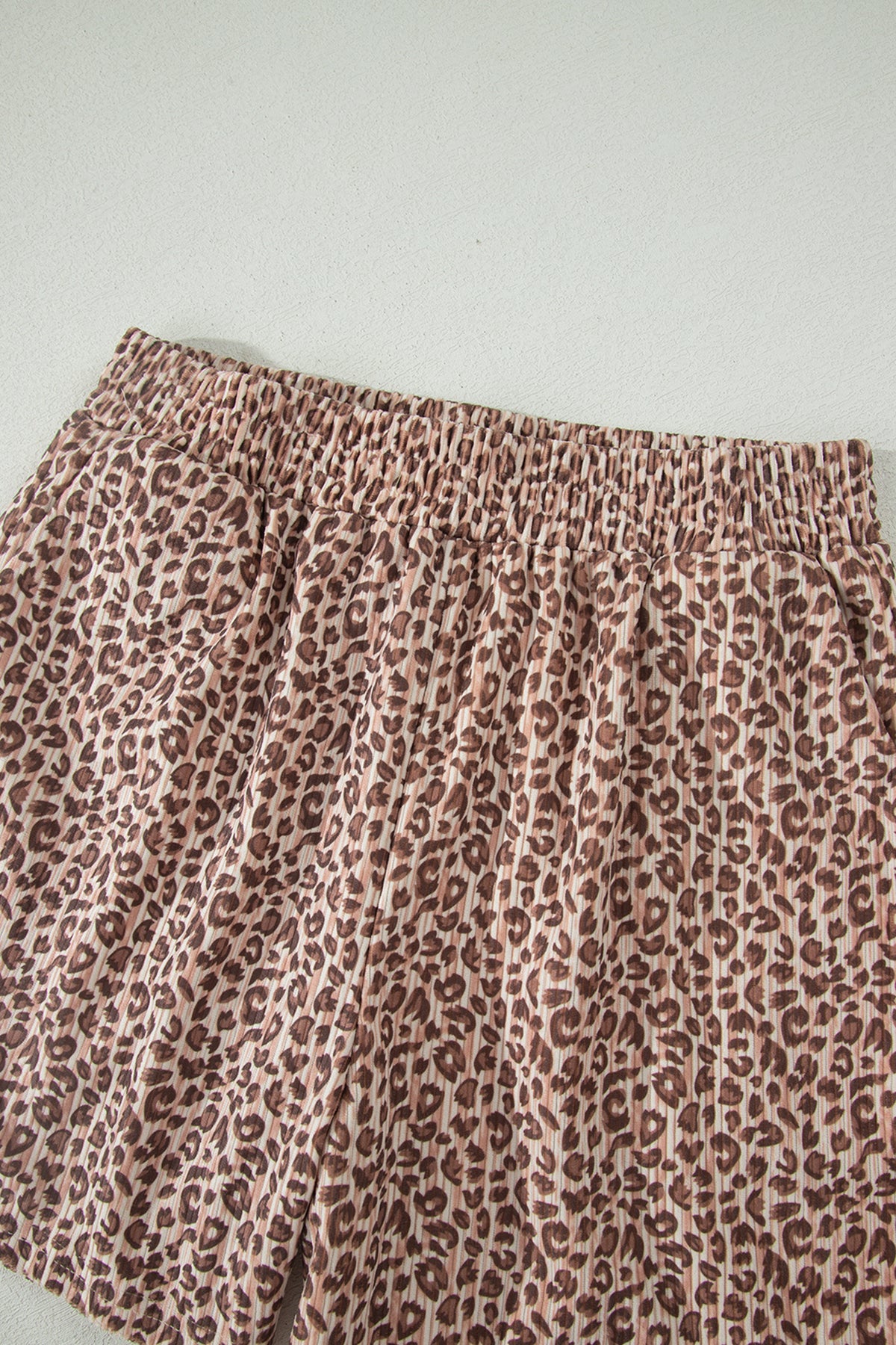 Women's Brown Leopard Print Ribbed Patchwork Half Button Tee Short Two-Piece Set
