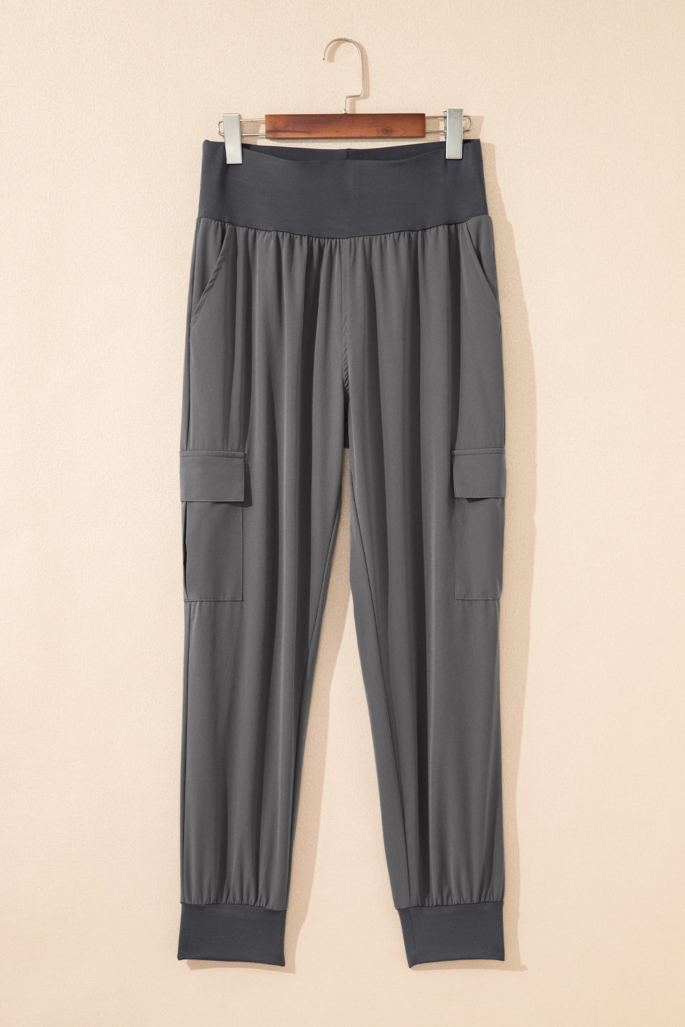 Medium Grey Elastic High Waist Pocketed Cargo Jogger Pants