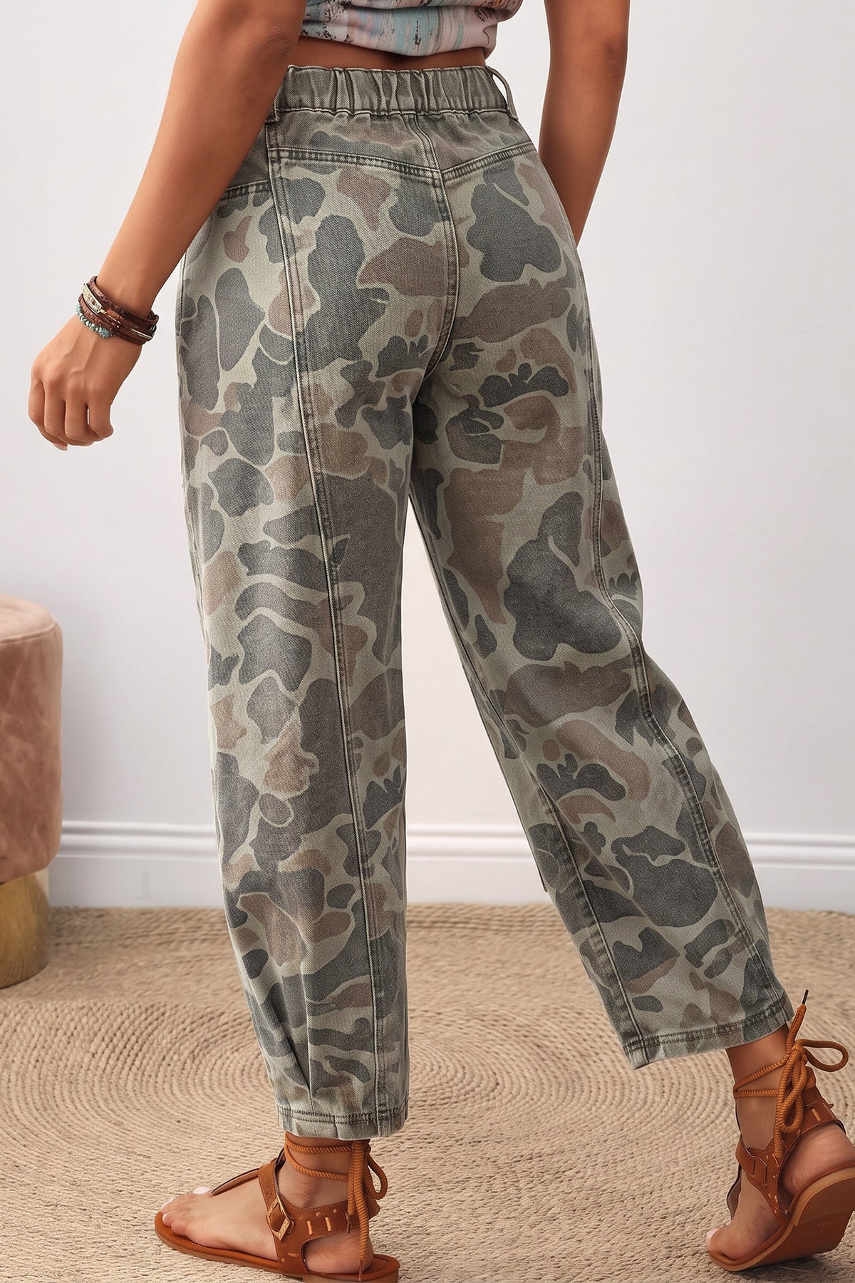 Khaki Camo Patch Detail Casual Jeans