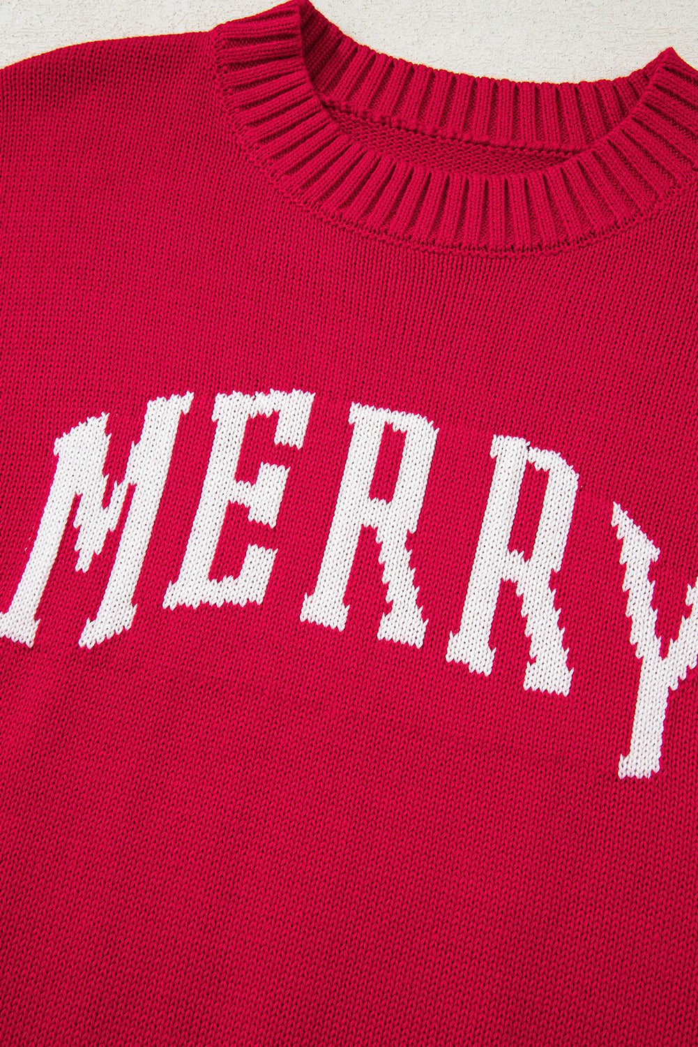 Fiery Red MERRY Letter Pattern Christmas Holiday Baggy Sweater