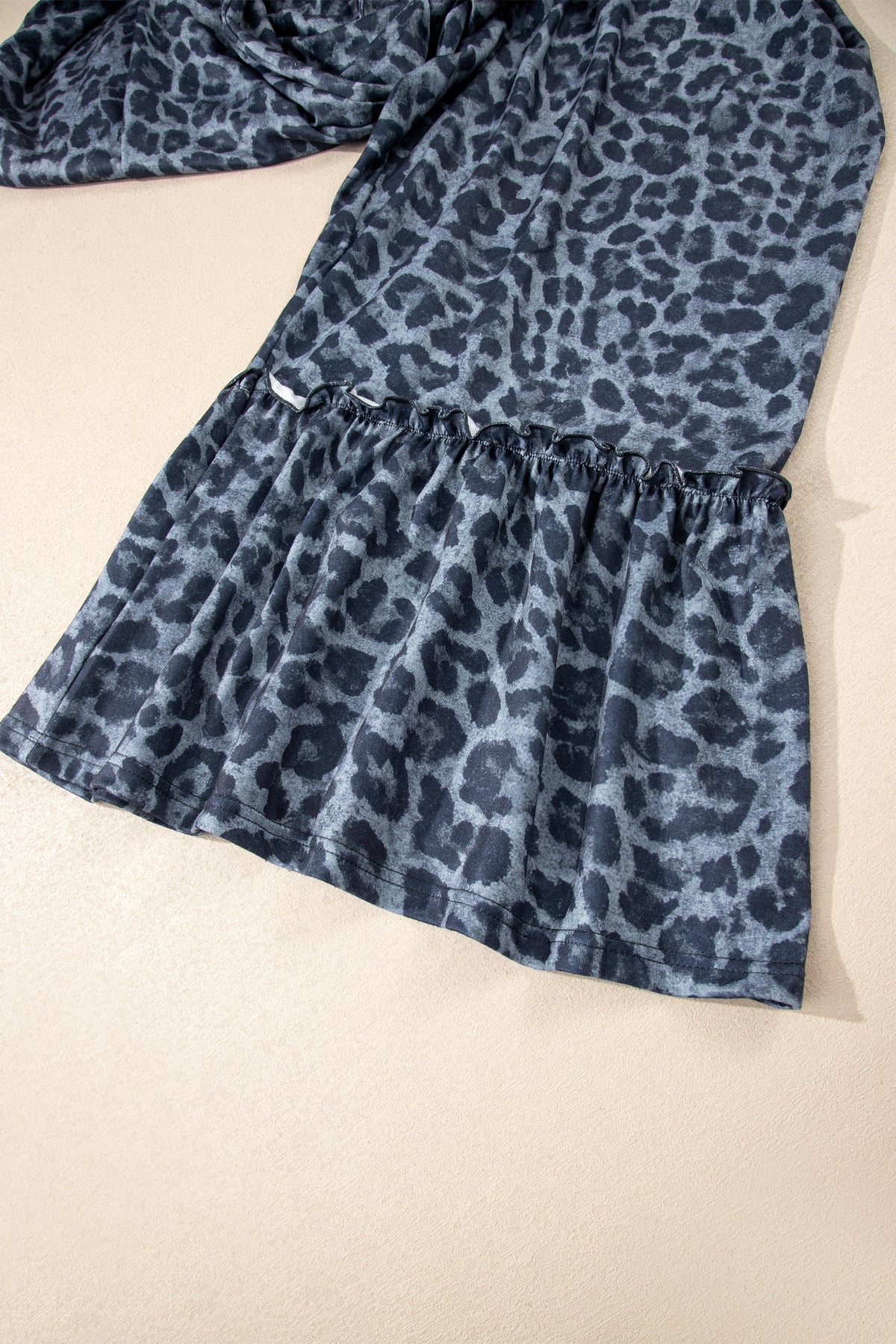 Gray Wild Leopard Print Frilled Drawstring Wide Leg Pants