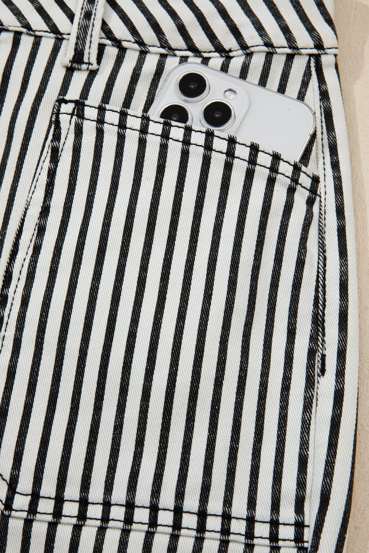 Black Stripe Patch Pocket High Waist Shift Denim Jeans