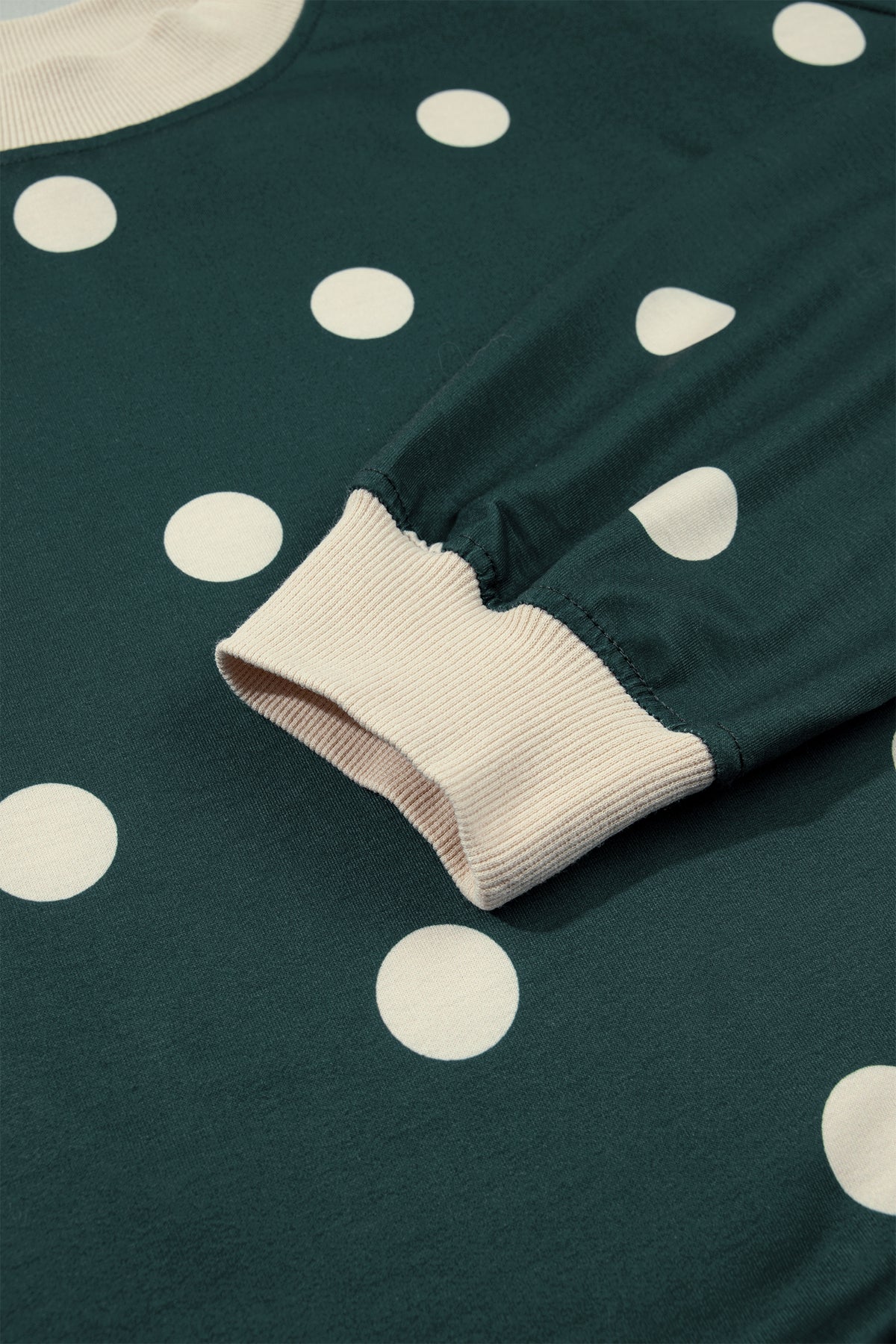 Women's Green Polka Dot Print Color Block Trim Baggy Pullover Drawstring Skort Two-Piece Set