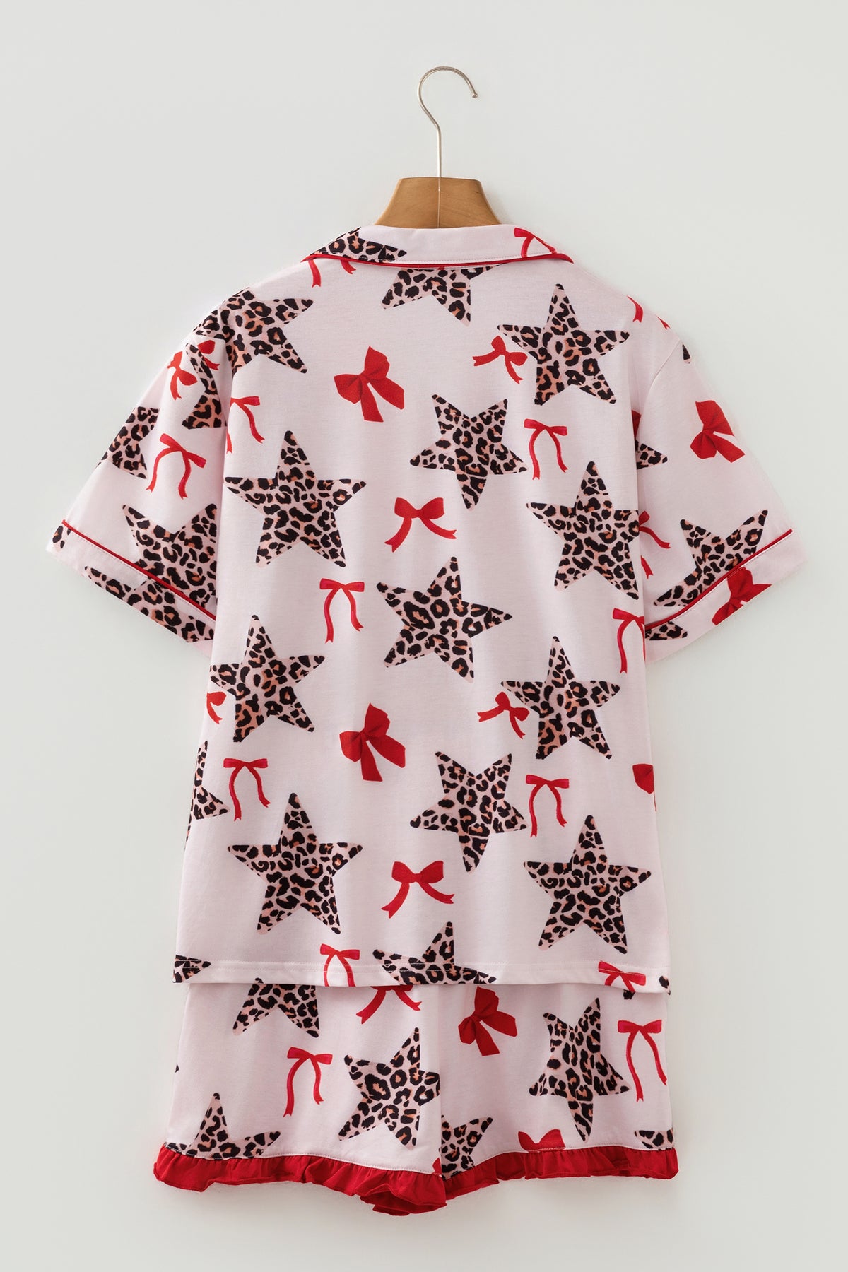 White Leopard Star Ribbon Bow Print Short Pajama Set