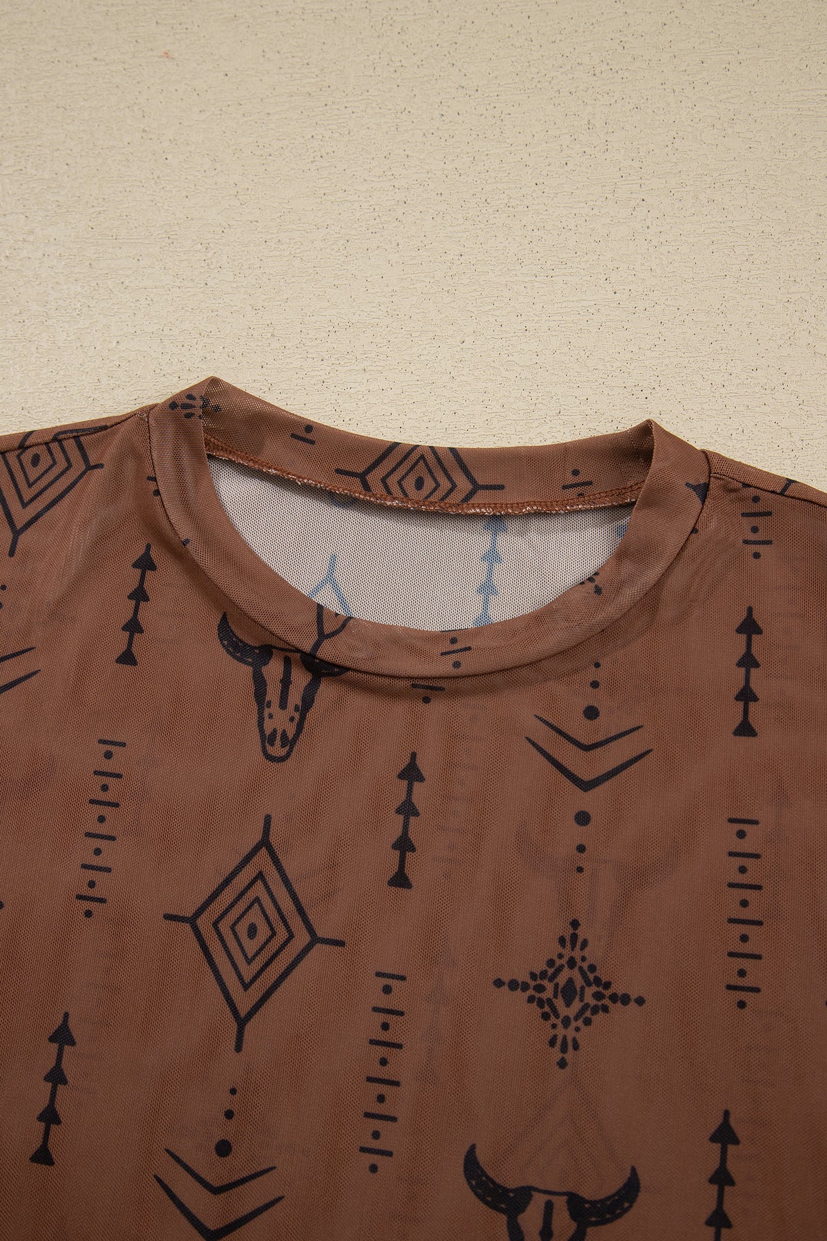 Chestnut Retro Western Print Mesh Sheath Top