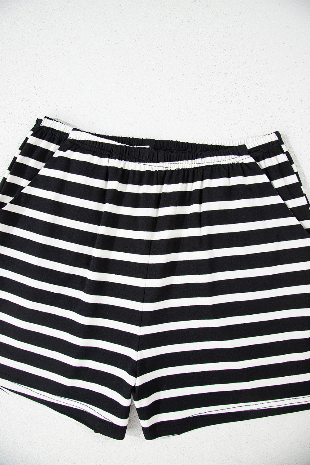 Women's Black White Striped Short-Sleeve Top & Shorts Set
