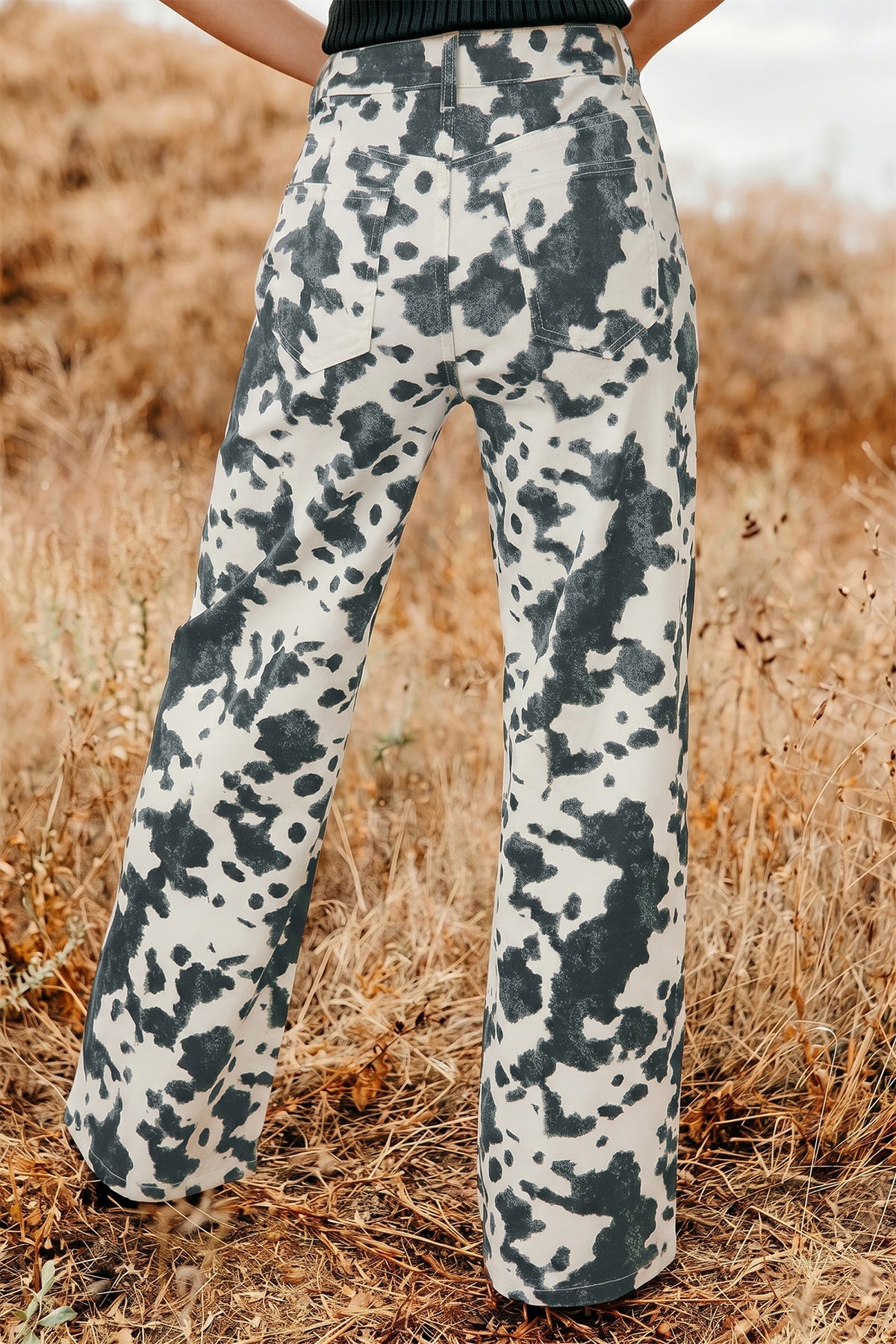 Brown Abstract Print Metal Button Regular Fit Full Length Jeans