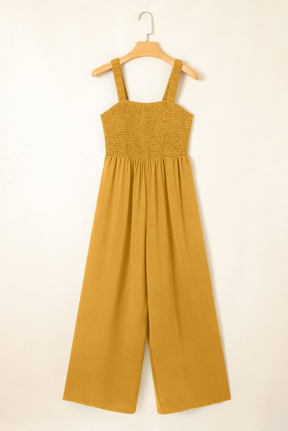 Ginger Smocked Sleeveless Wide Leg Jumpsuit with Pockets