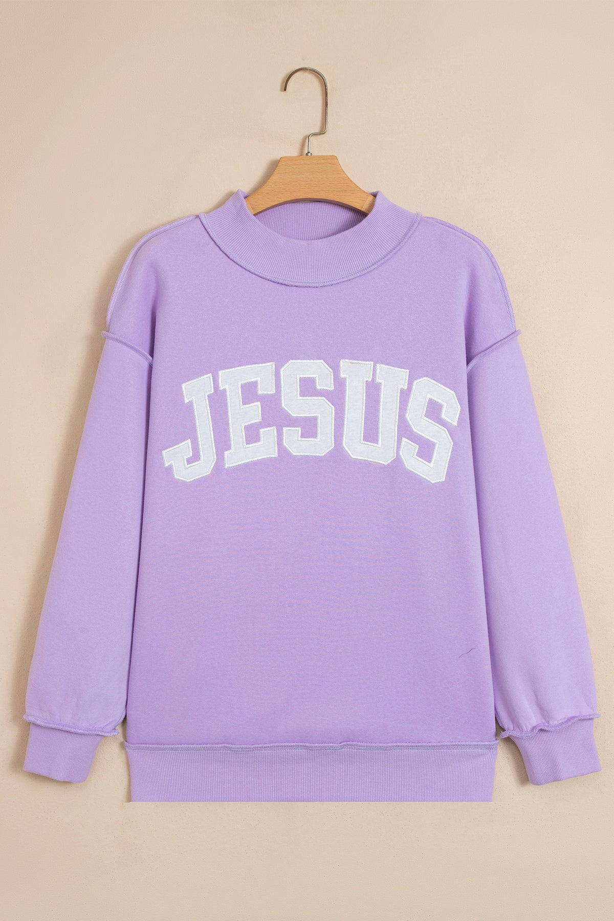 Meadow Mist Green JESUS Letter Patch Graphic Sweatshirt