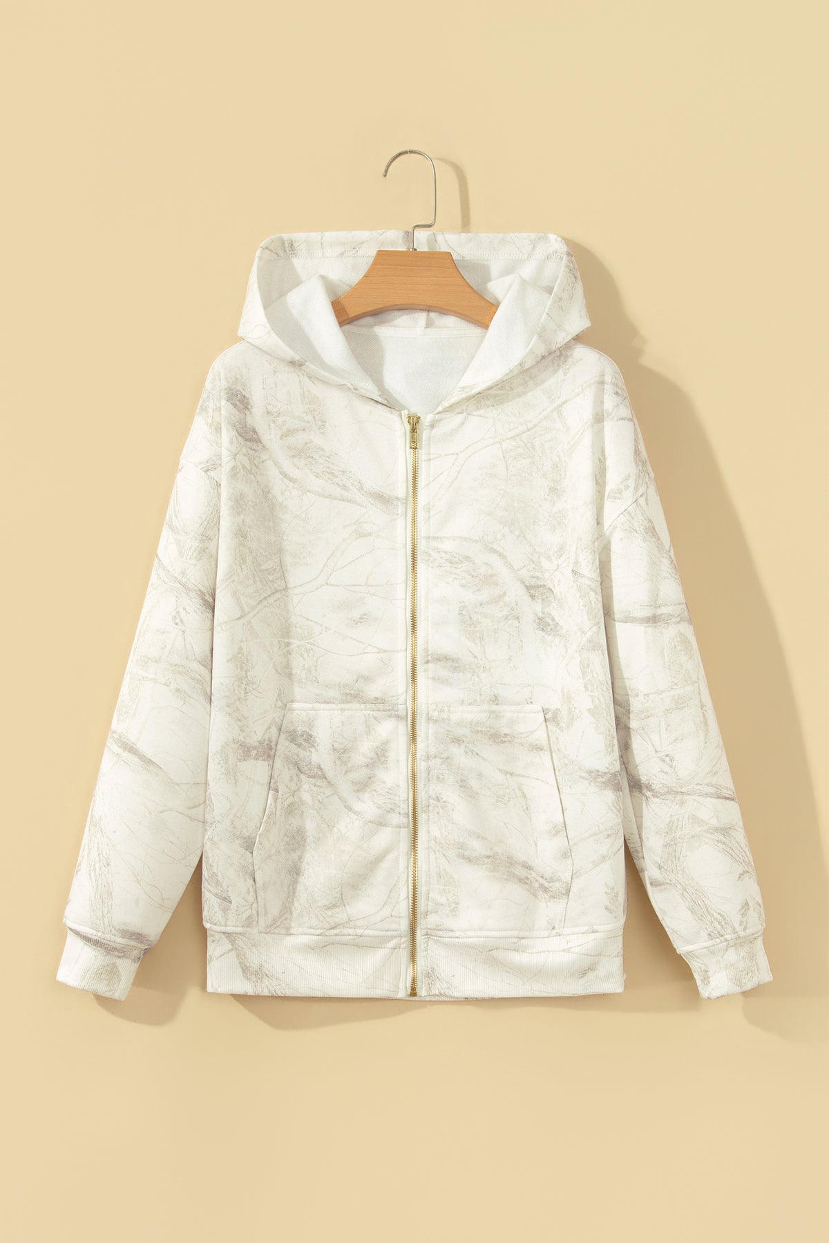 Multicolour Abstract Camo Print Hooded Zip-Up Sweatshirt