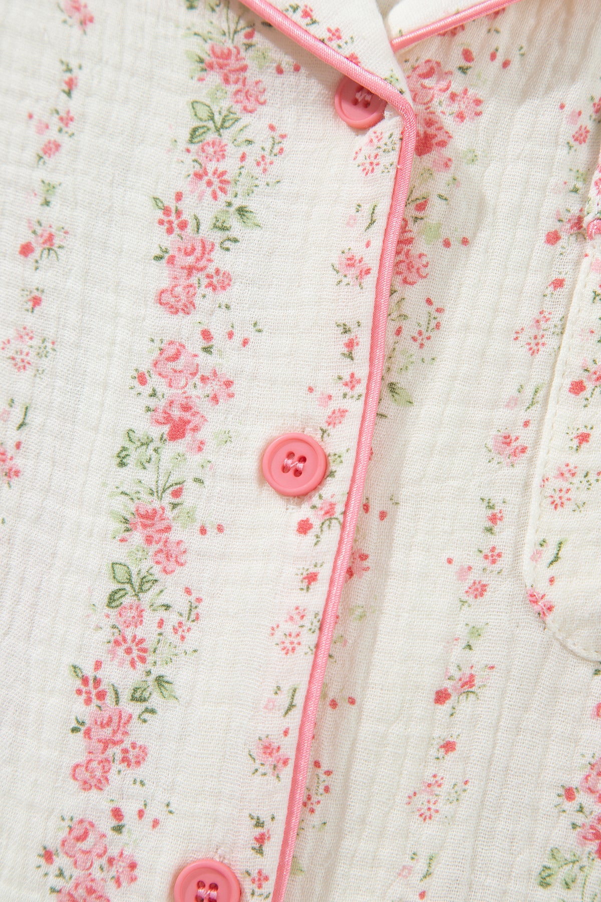 Pink Floral Print Long Sleeve Button Front Shirt Pajama Pants Set