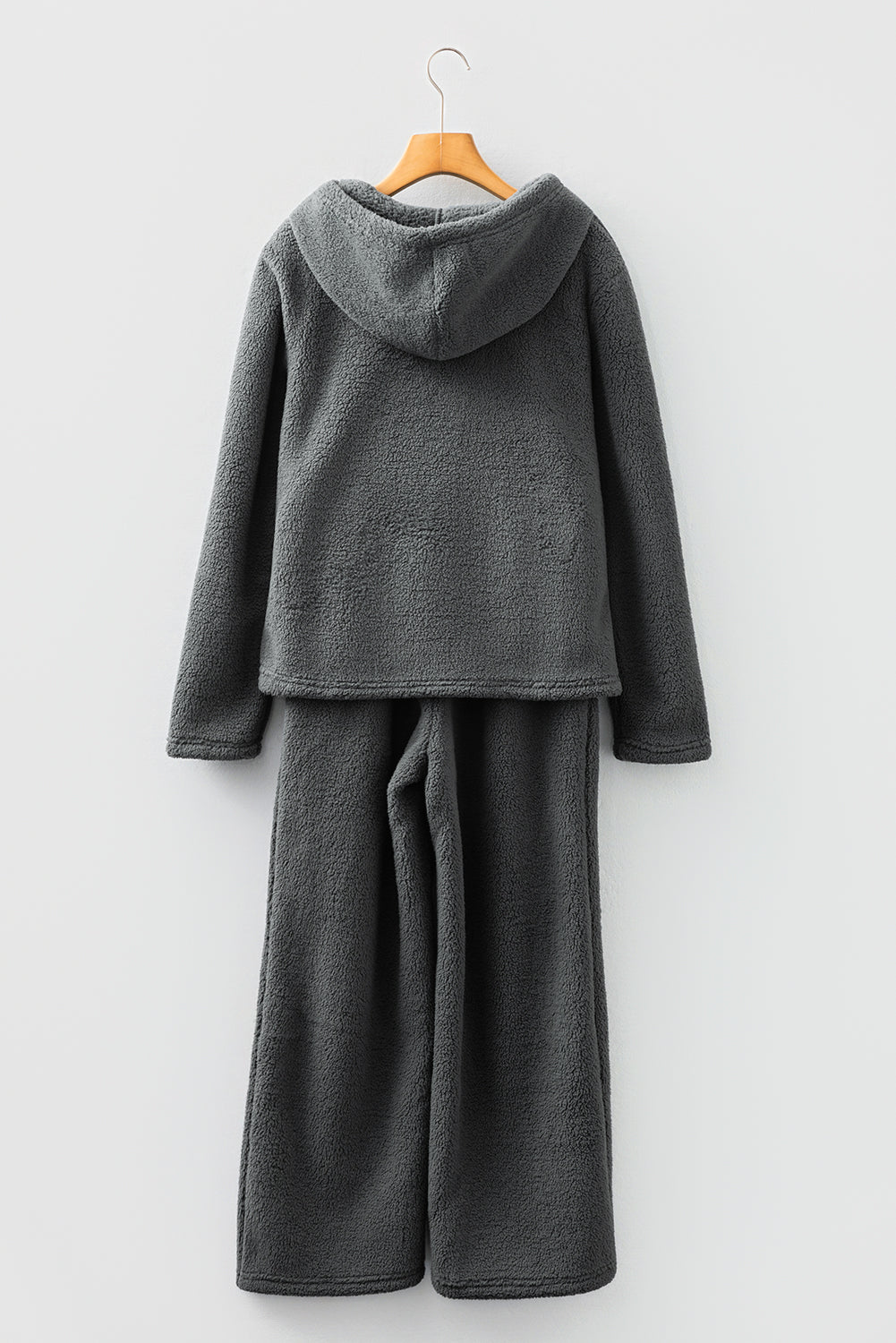 Medium Grey Fuzzy Drawstring Hoodie Lounge Pants Set
