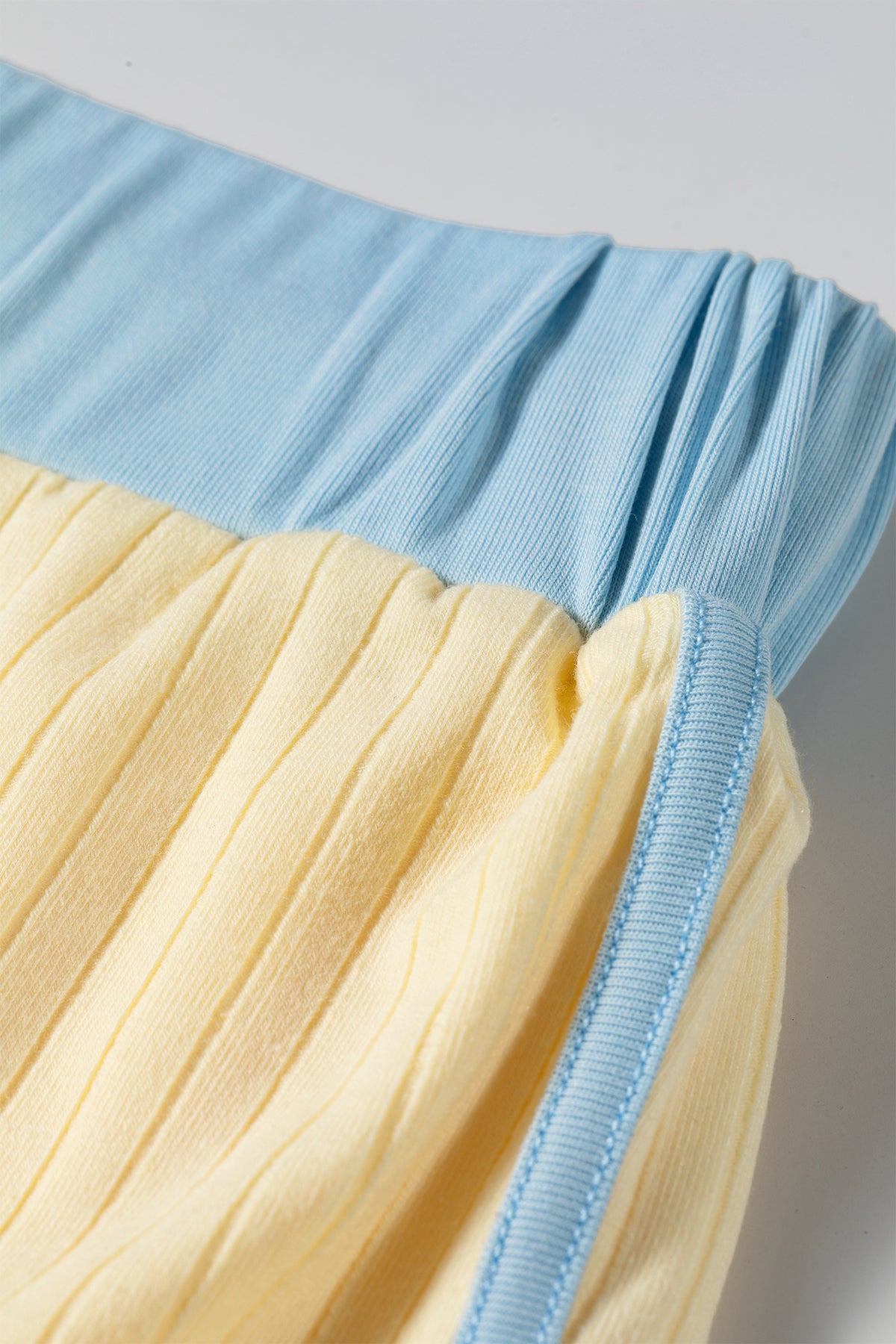 Women's Yellow Ribbed Knit Color Block Trim Tee and Drawstring Skort Set