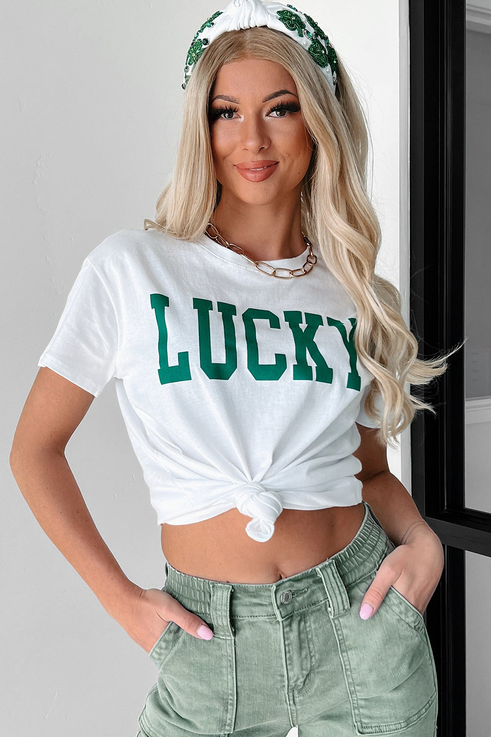 White LUCKY Printed Round Neck St Patricks T-Shirt