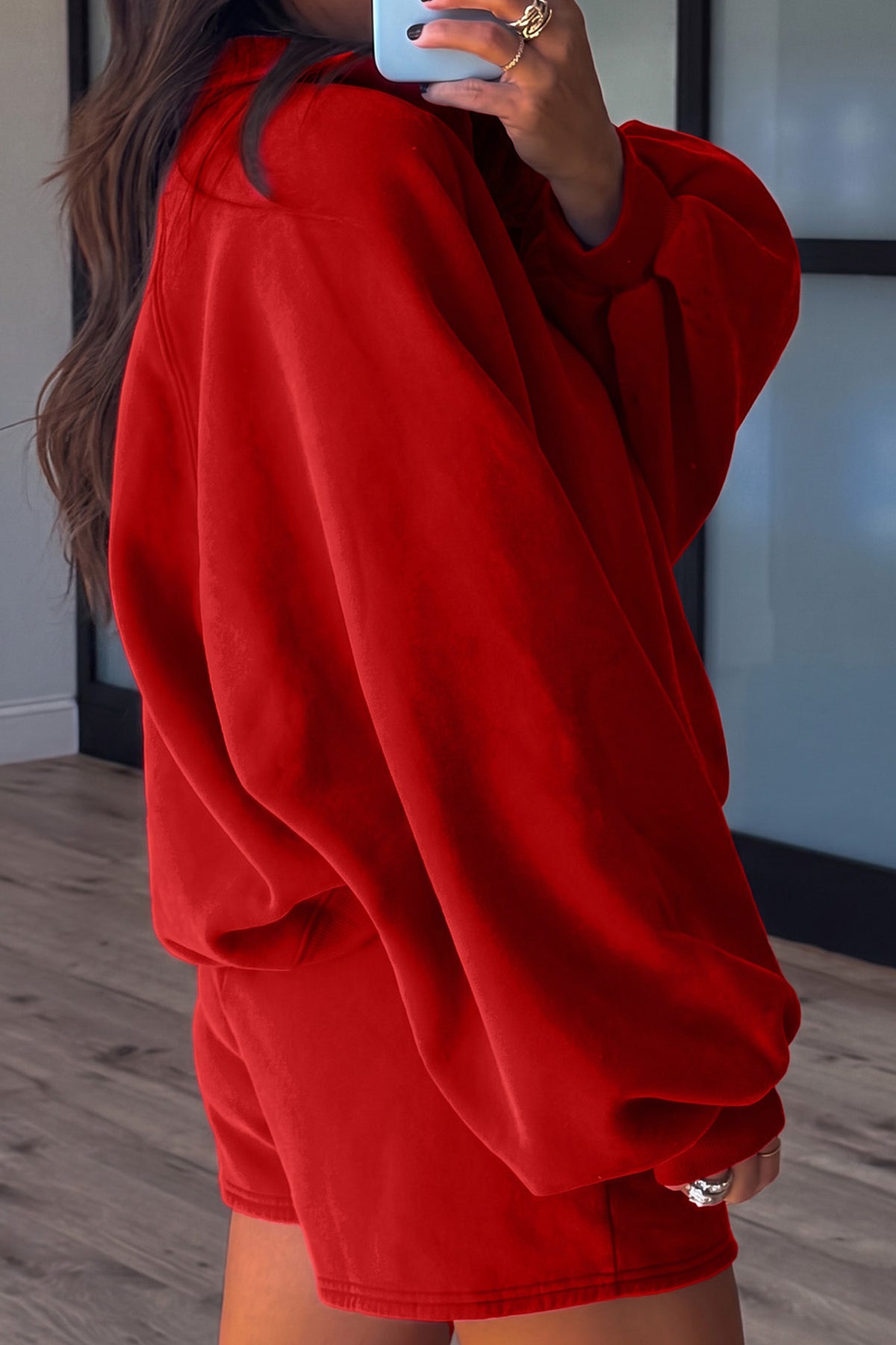 Fiery Red Half Button Puff Sleeve Top and Shorts Set