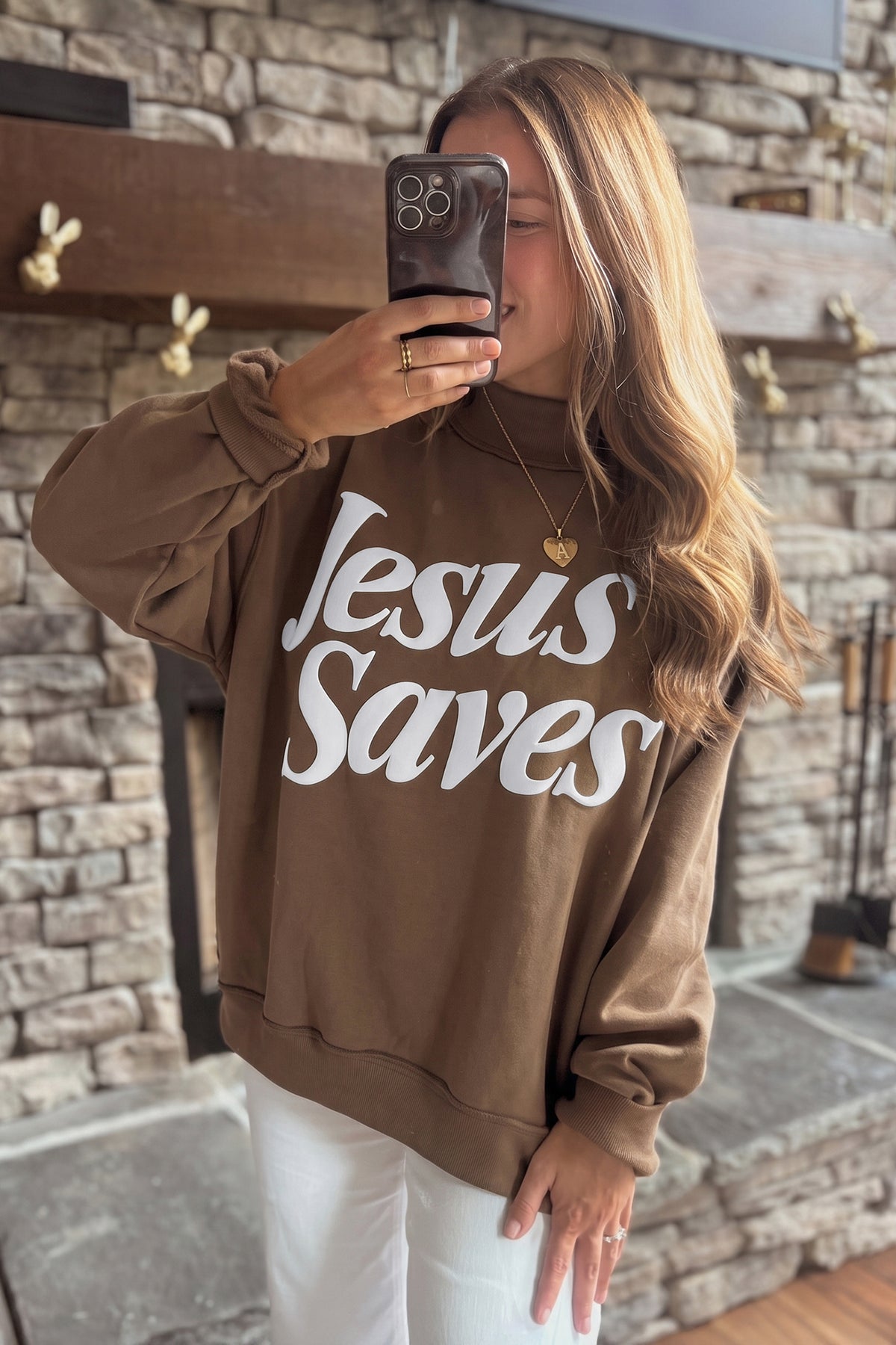 Fiery Red Jesus Saves Slogan Print Stand Neck Sweatshirt