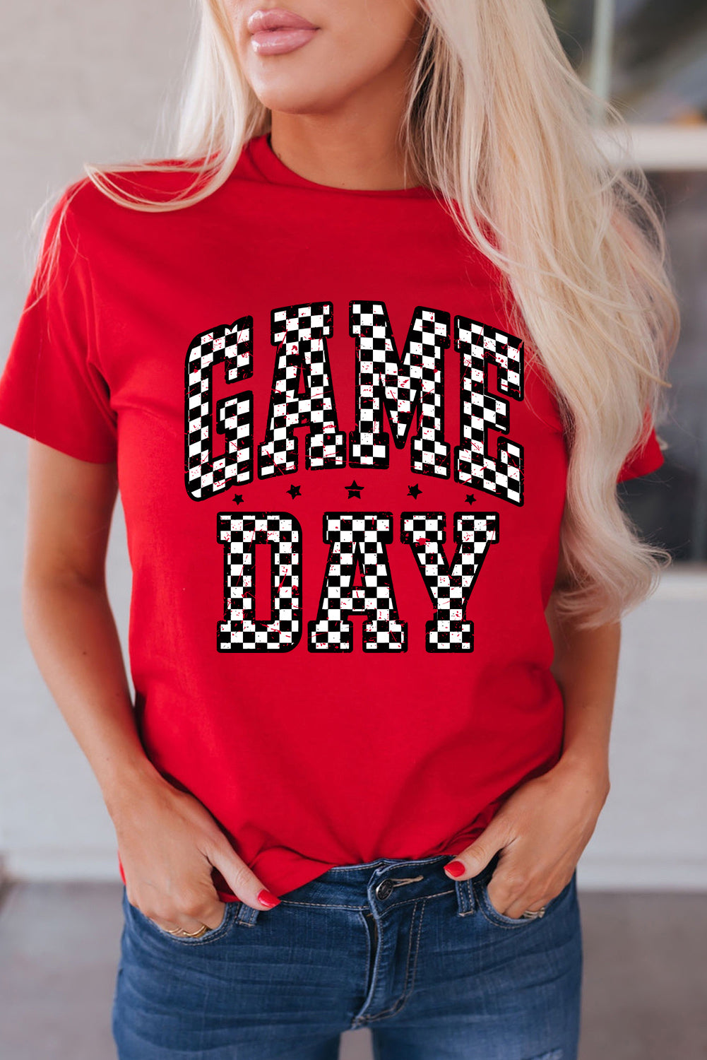 Red Checkered Game Day Graphic T-Shirt