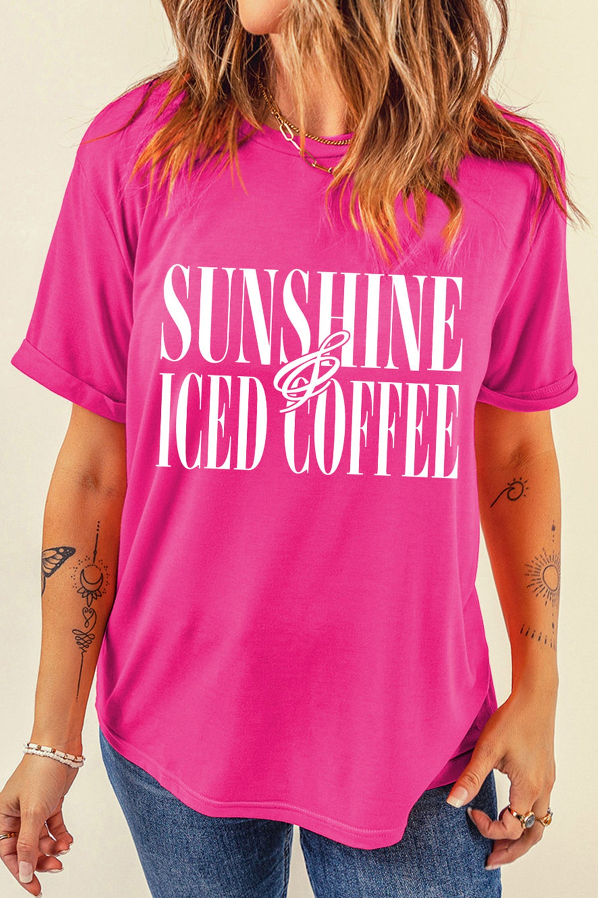 Rose Red SUNSHINE ICED COFFEE Casual Summer T-Shirt