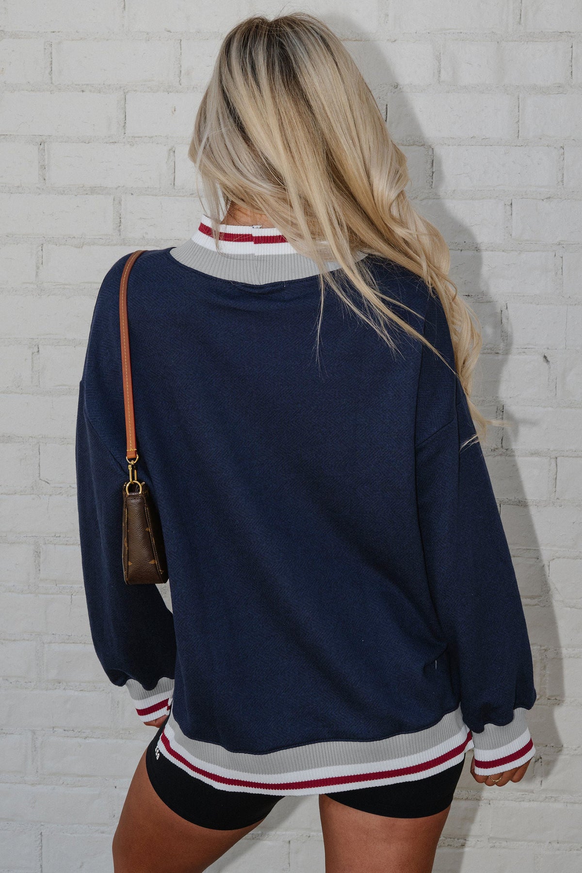 Gray Ribbed Stand Neck Loose Fit Sweatshirt