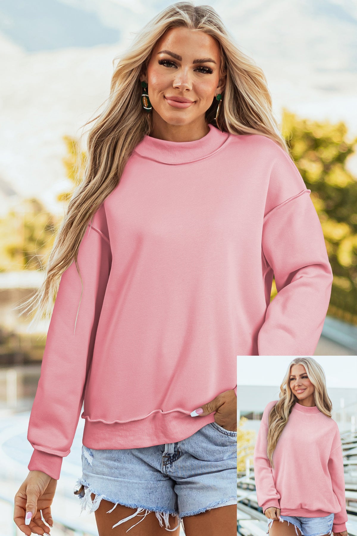 Bluing Oversize Reversible Mock Neck Sweatshirt