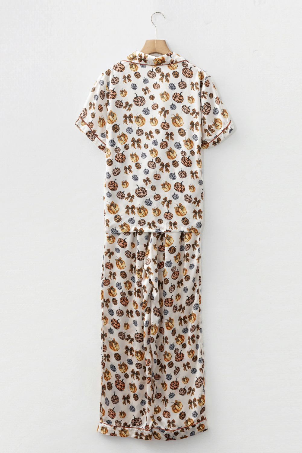 Beige Leopard Pumpkin Allover Halloween Pajama Set