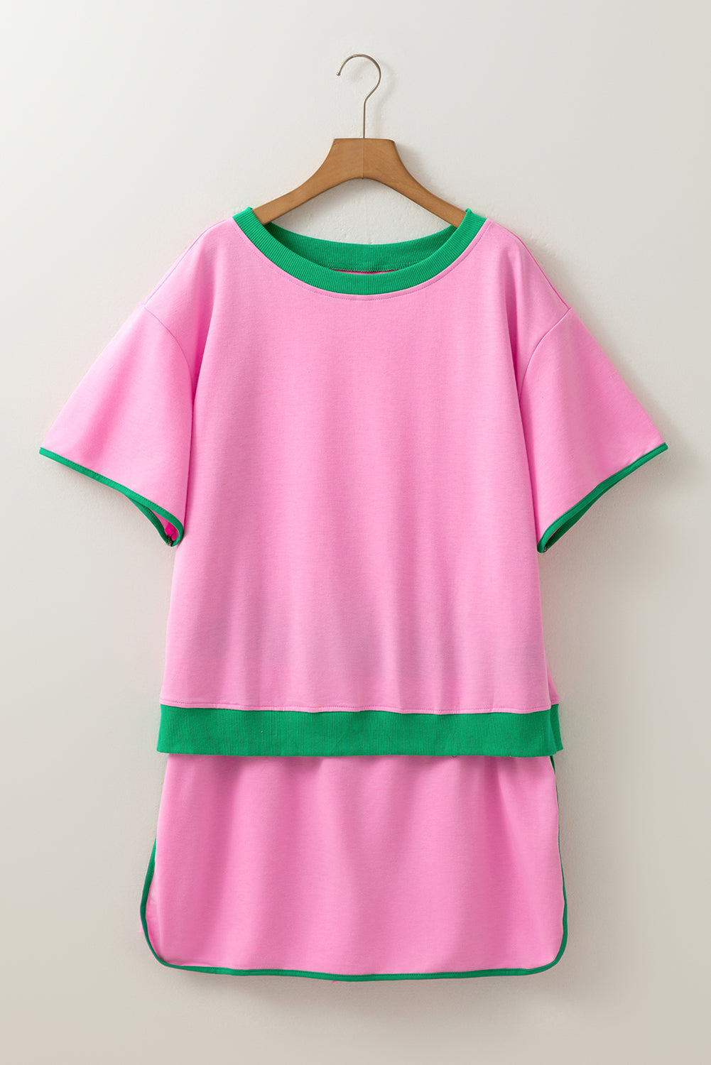 Bonbon Plus Size Contrast Trim T Shirt and Skirt Two-Piece Set