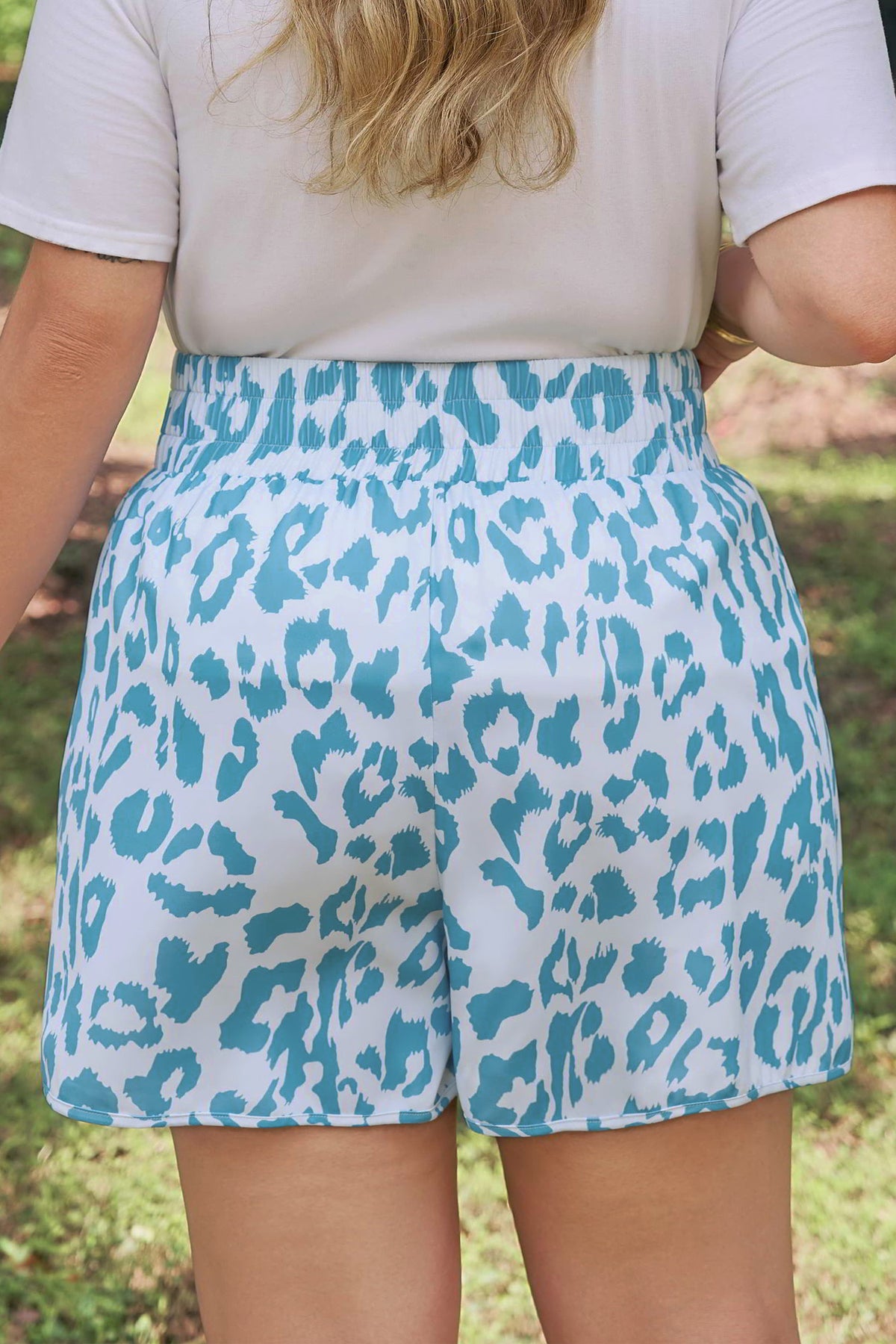 Beau Blue Plus Size Leopard Elastic-Waist Athletic Shorts