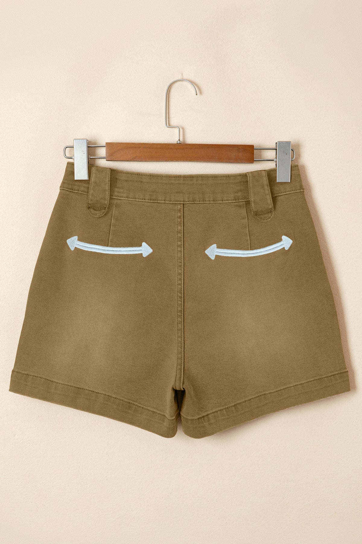 Pale Khaki Contrast Arrow Western Denim Shorts