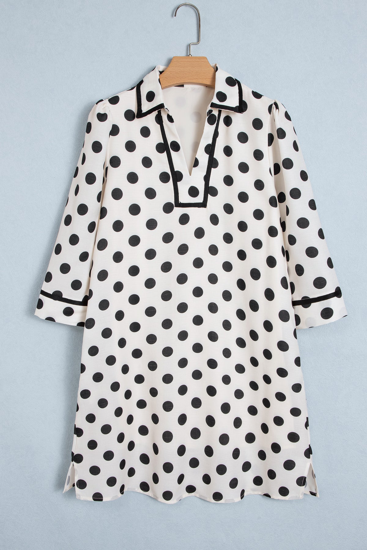 White Polka Dot Half Sleeve Collar V Neck Pocketed Mini Dress