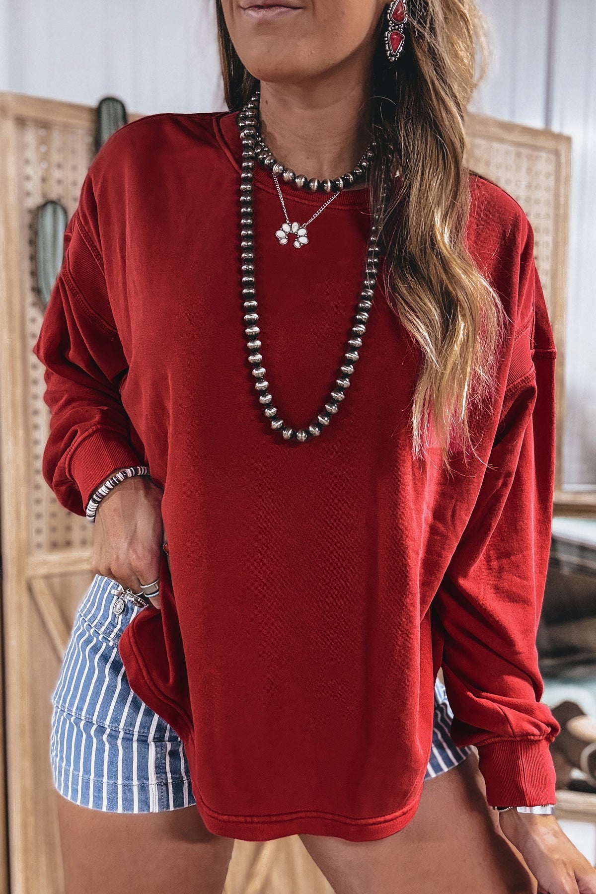 Racing Red Ribbed Cutout Back Sweatshirt