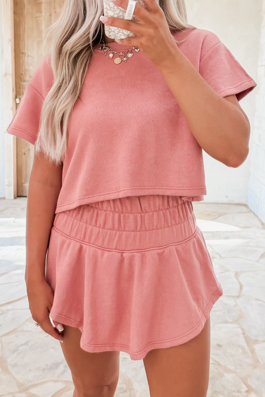 Women's Blossom Two-Piece Cropped Tee and Ruffle High-Waist Skort Set