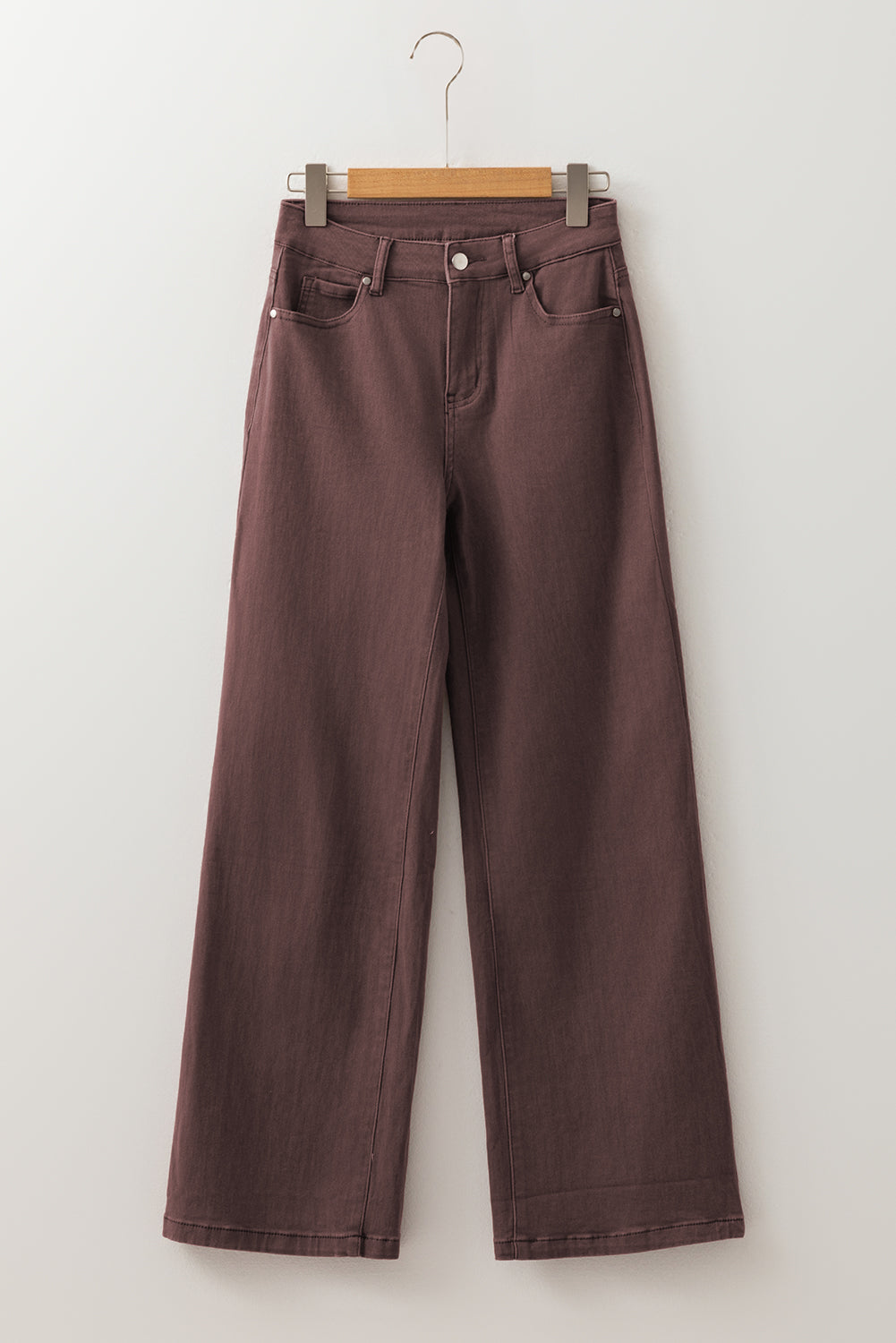 Coffee Loose Straight High Waist Solid Jeans