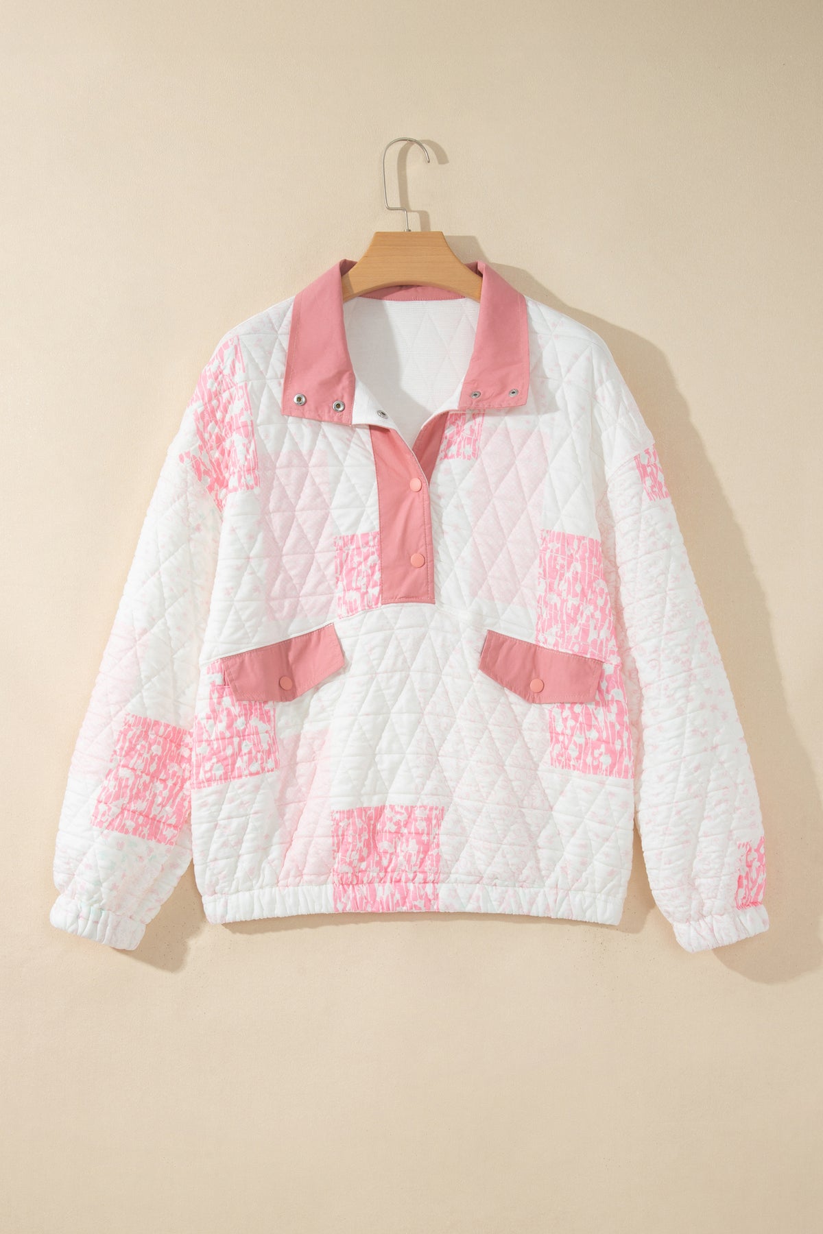 Multicolour Floral Quilted Half Button Pocketed Sweatshirt