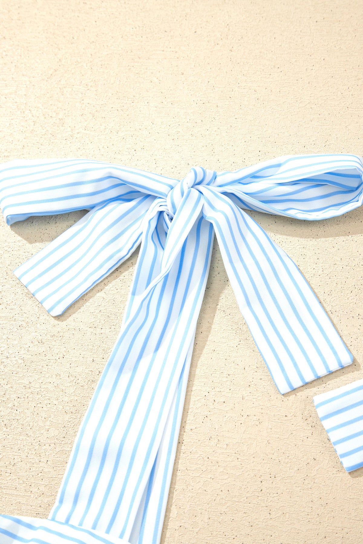 Women's Sky Blue Floral Striped Patchwork Knot Straps Two-Piece Shorts Two-Piece Set