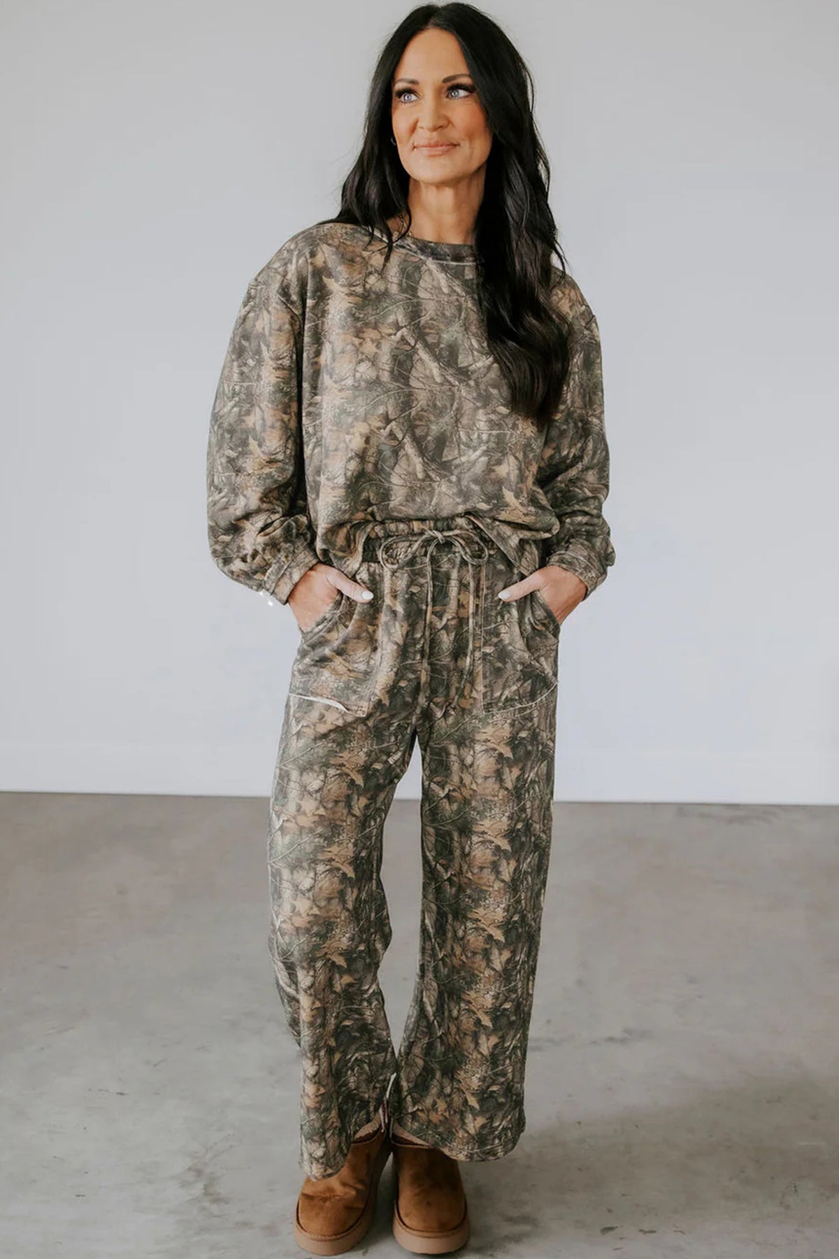 Women's Green Abstract Print Long-Sleeve Pants Set