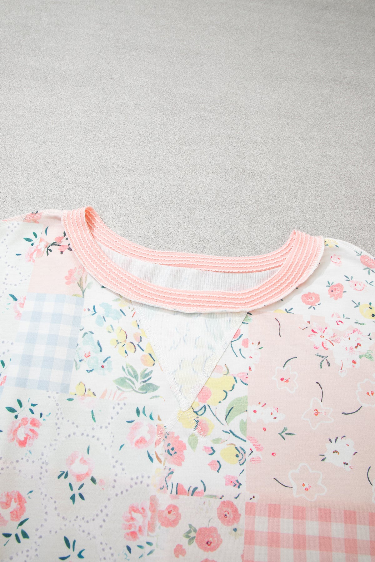 Pink Patchwork Floral Print Long-Sleeve Tunic Plus Size Blouse