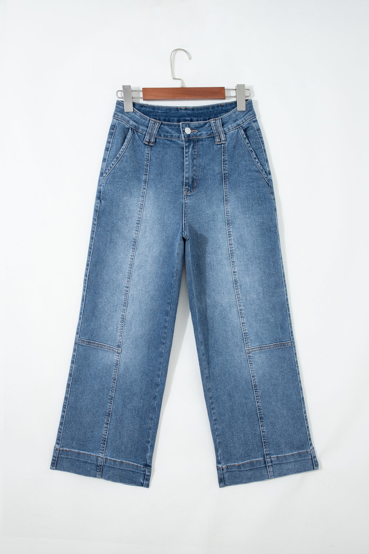 Sail Blue Exposed Stitching Straight Jeans