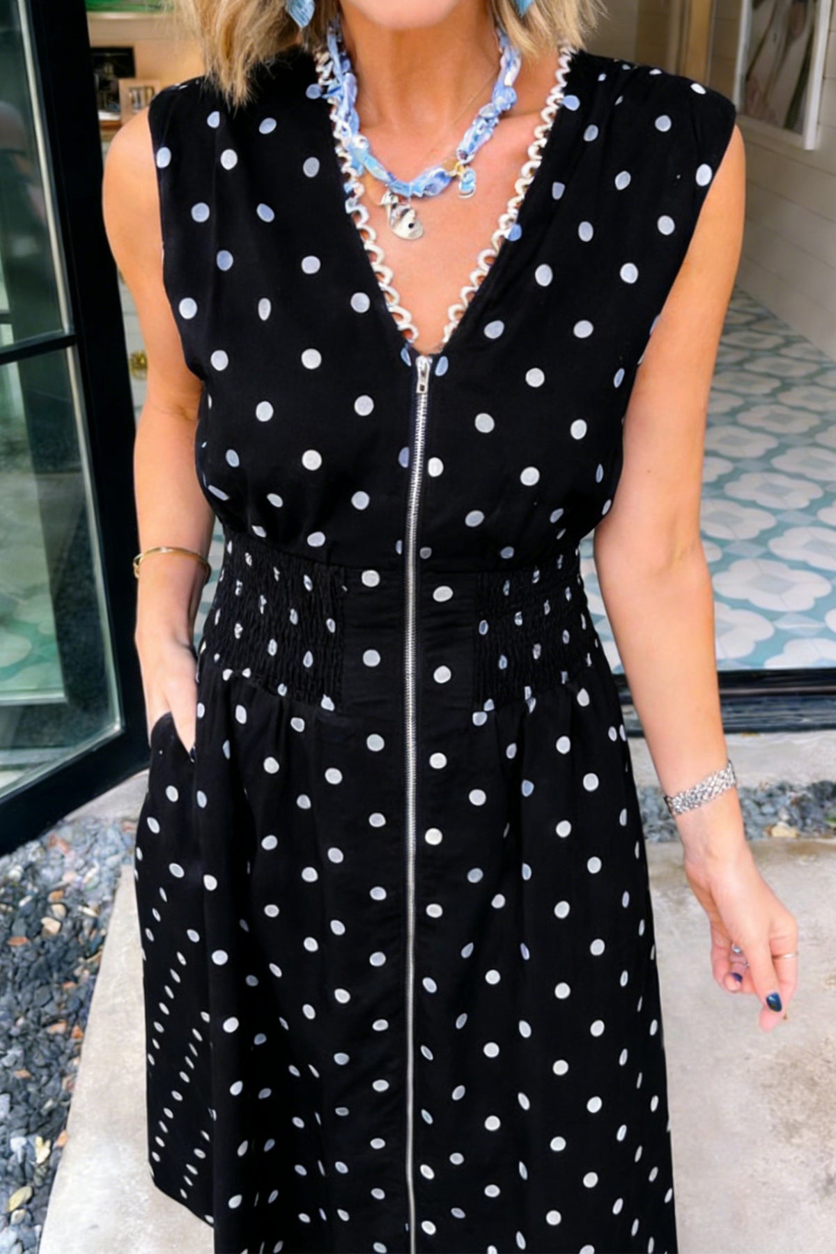 Black Polka Dot V-Neck Maxi Dress