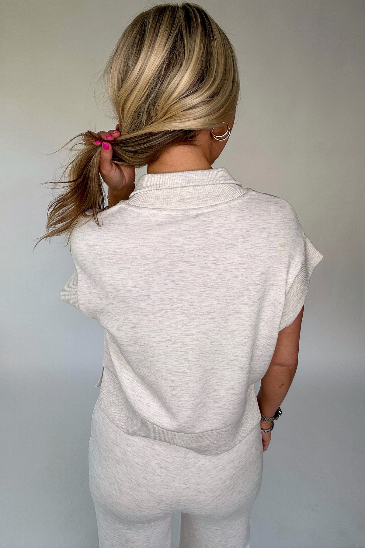Women's Gray Half Zip Polo Tee Pants Two-Piece Set