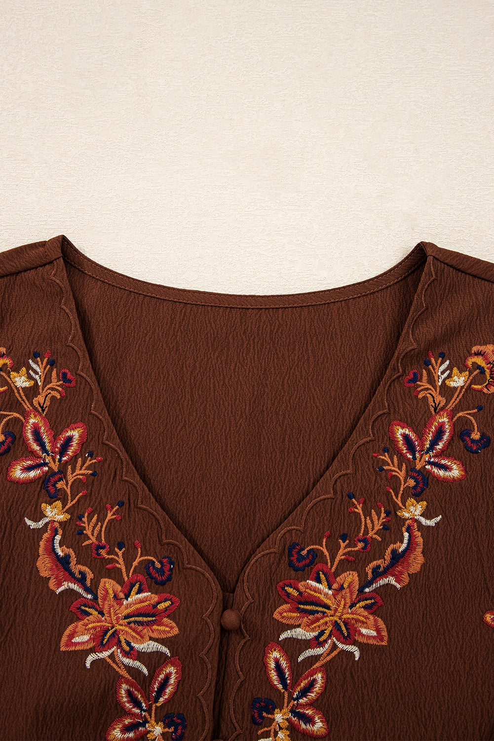 Burgundy Floral Embroidered Tassel Long Sleeve Mini Dress