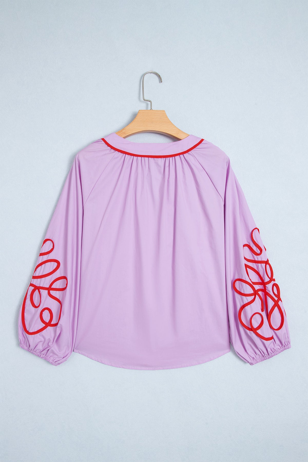 Orchid Bouquet Contrast Decorative Neckline Cotton Blouse