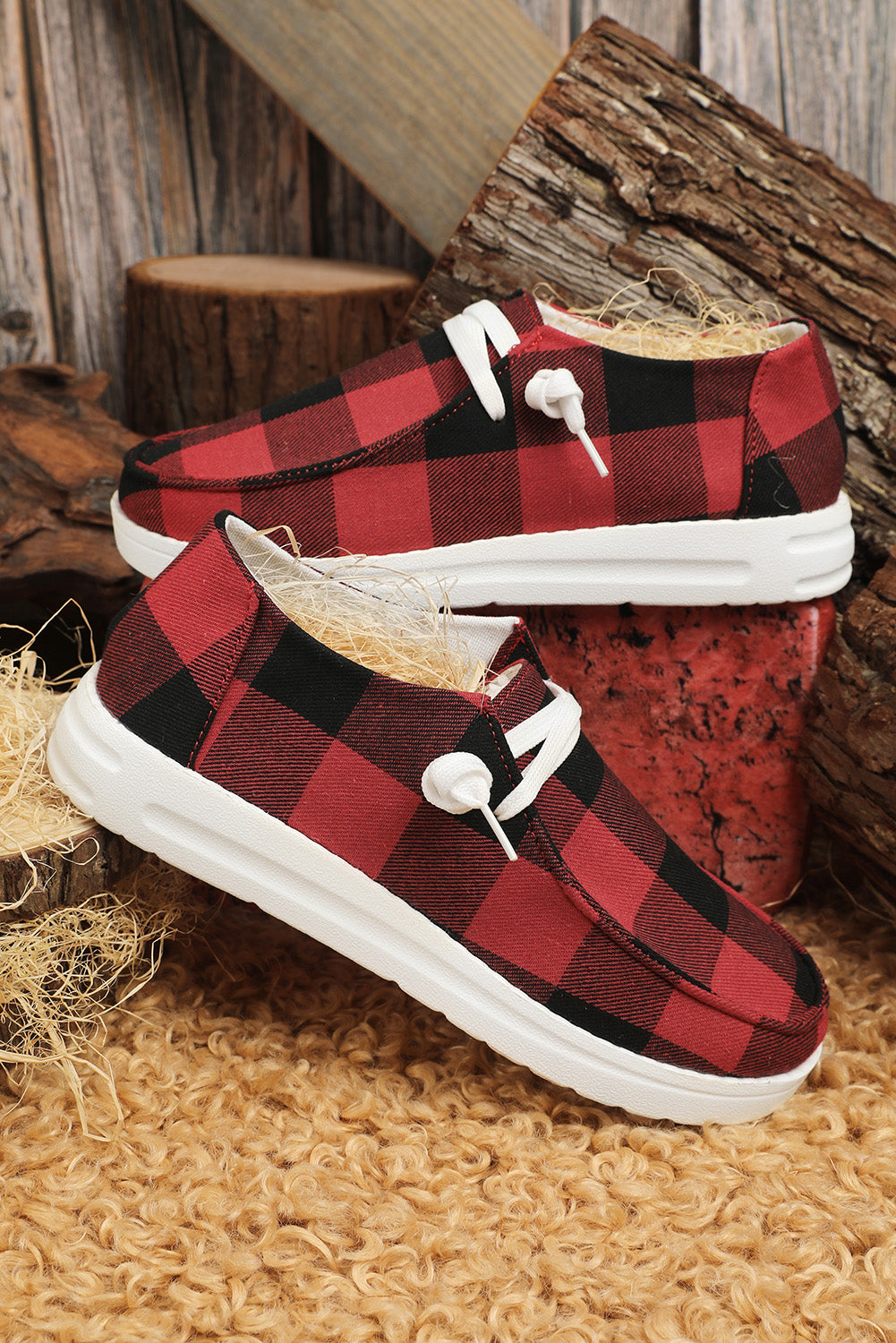 Fiery Red Vintage Plaid Lace-Up Sneakers