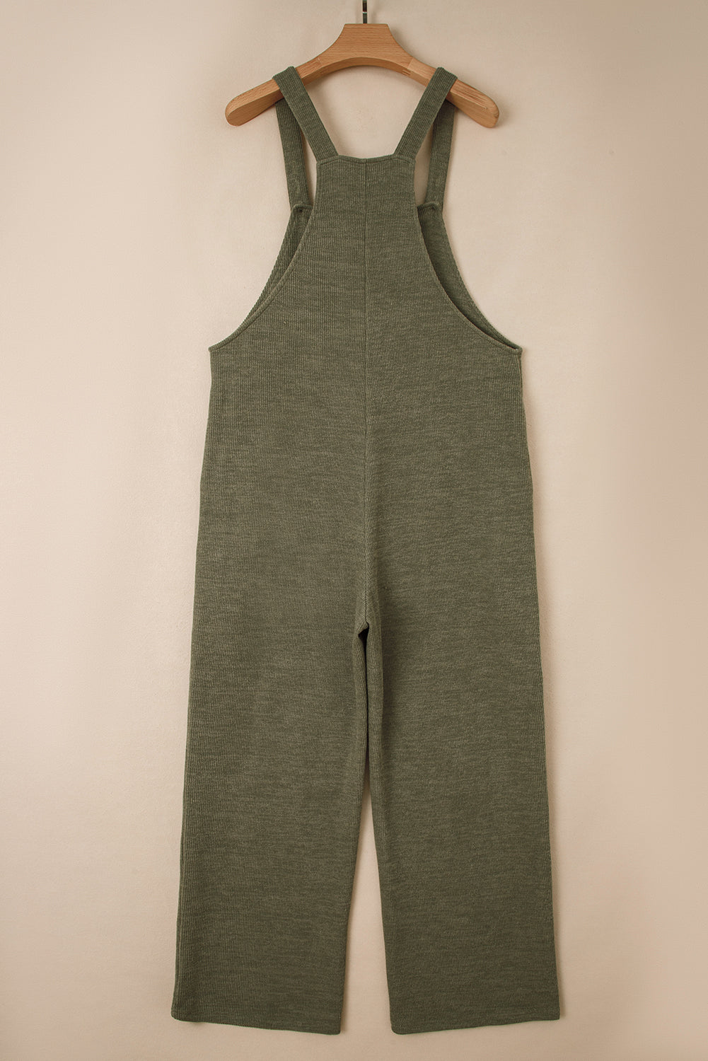 Laurel Green Solid Knit Loose Straight Leg Casual Overall Jumpsuit
