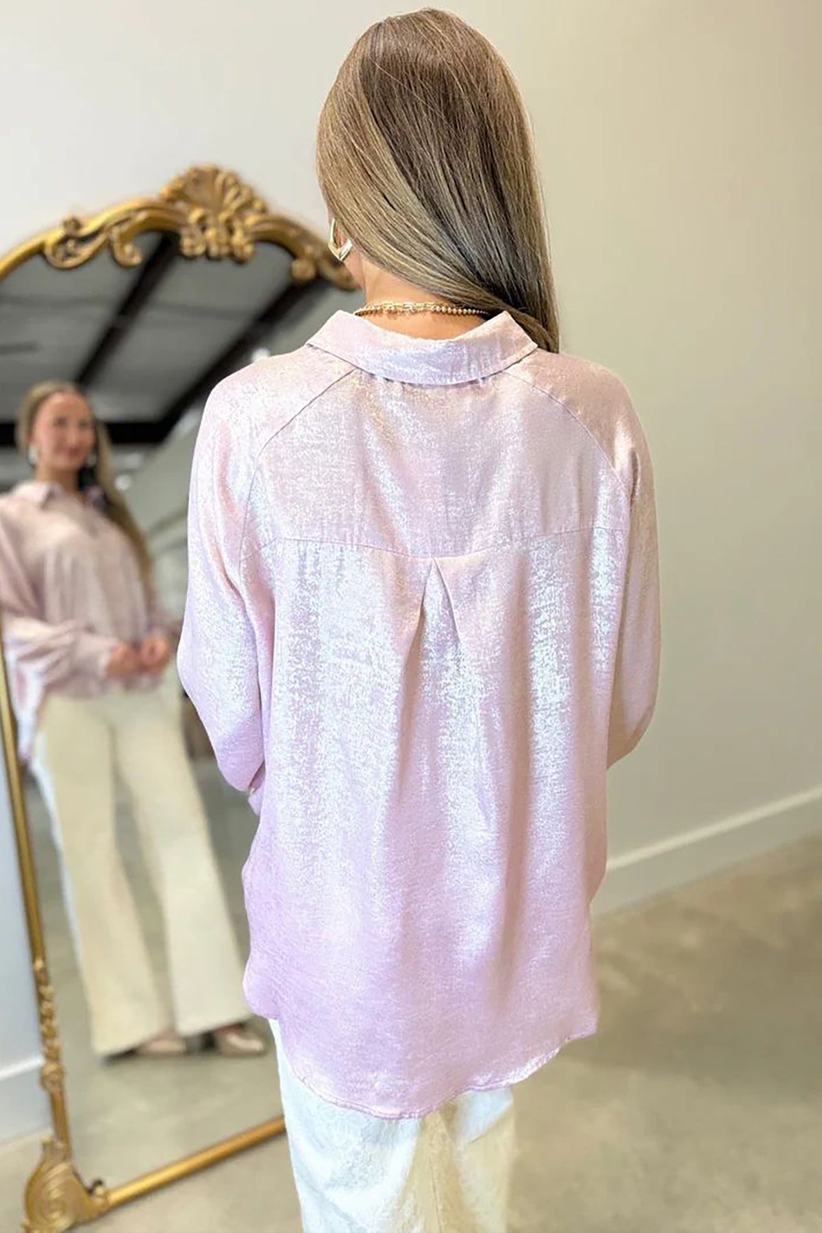 Delicacy Button Front Ruffle Cuffs Back Paneling Shirt