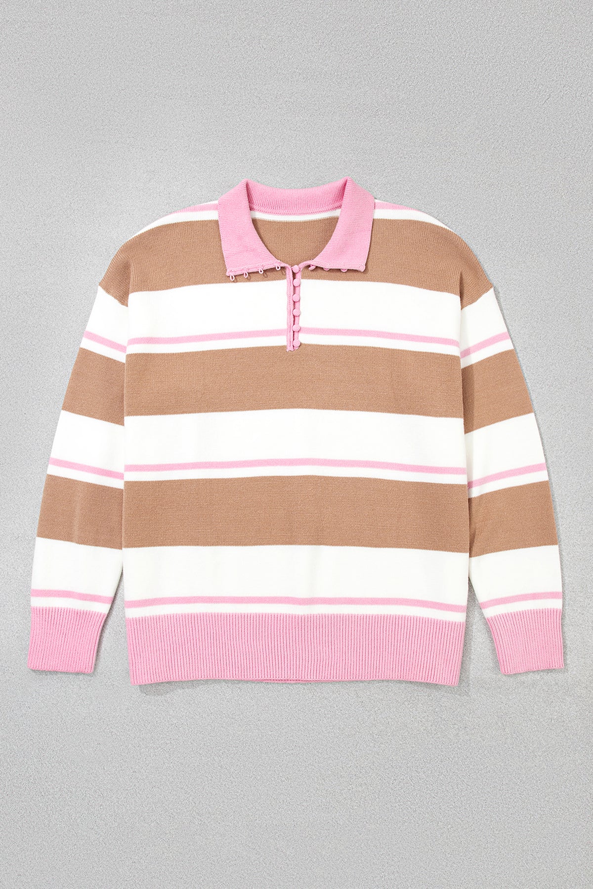 Pink Stripe Striped Color-Block V-Neck Long-Sleeve Tunic Sweater